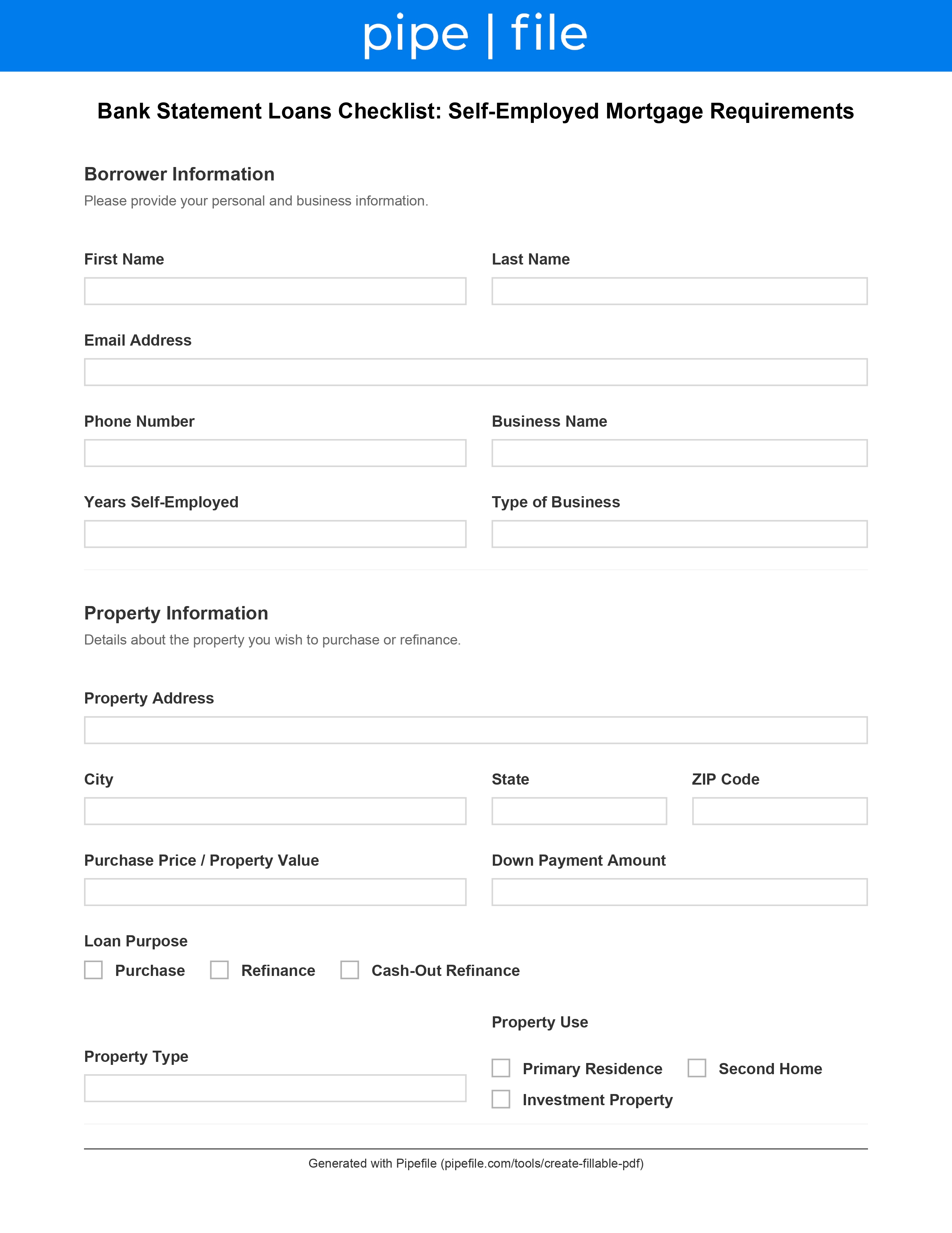 Bank Statement Loans Checklist: Self-Employed Mortgage Requirements form template preview