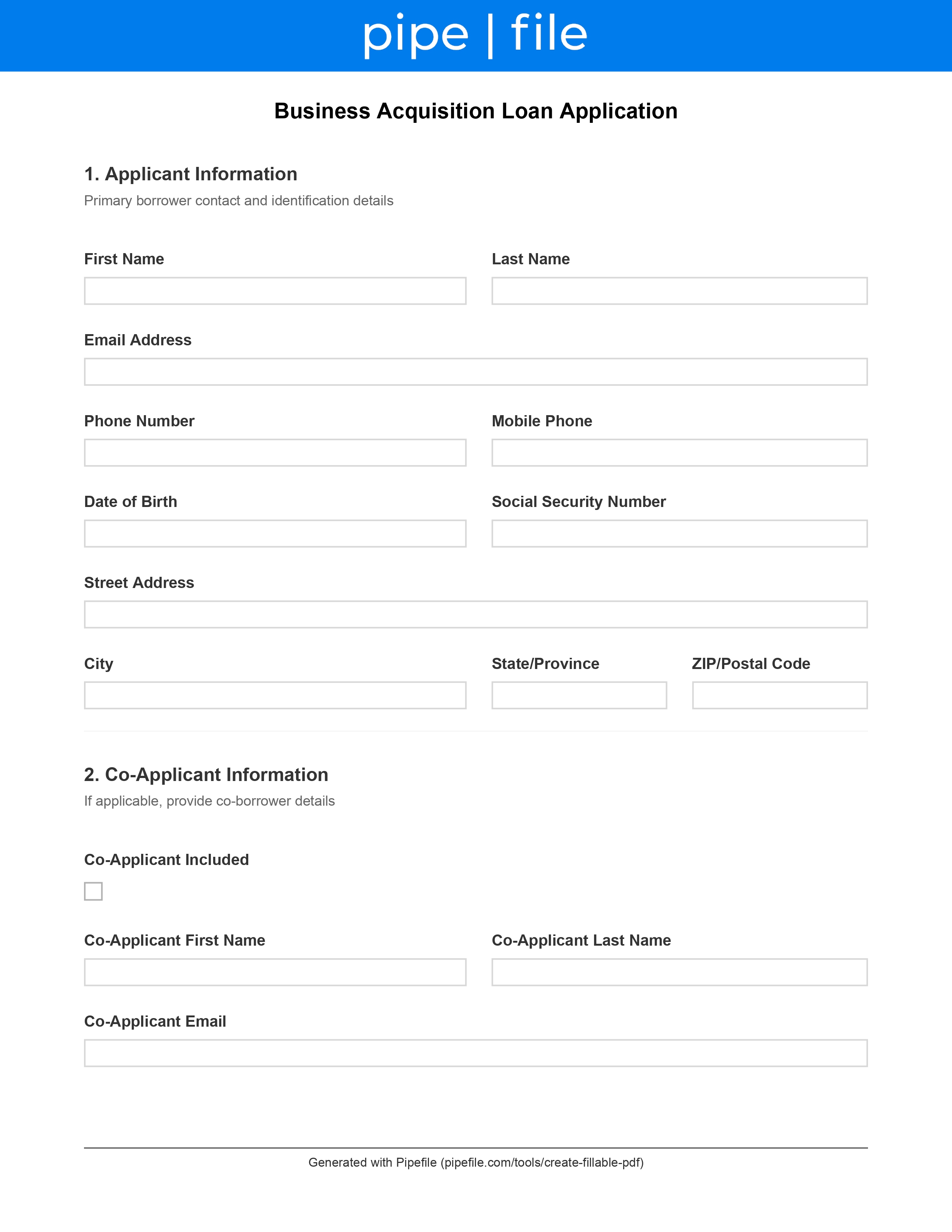 Business Acquisition Loan form template preview