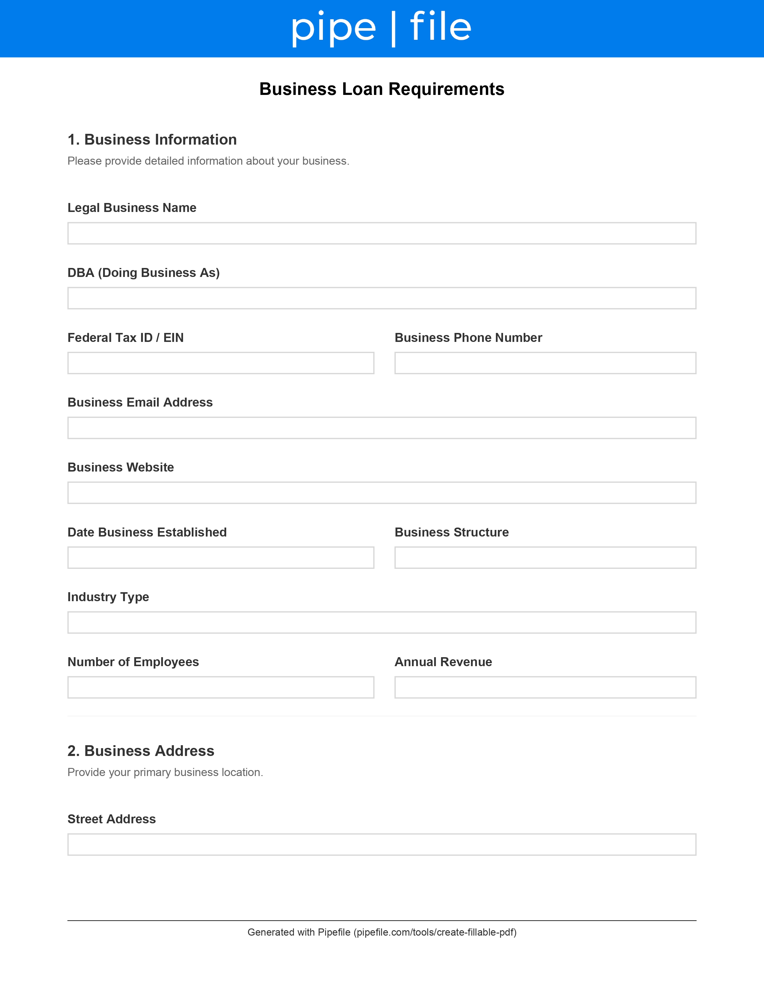 Business Loan Requirements form template preview