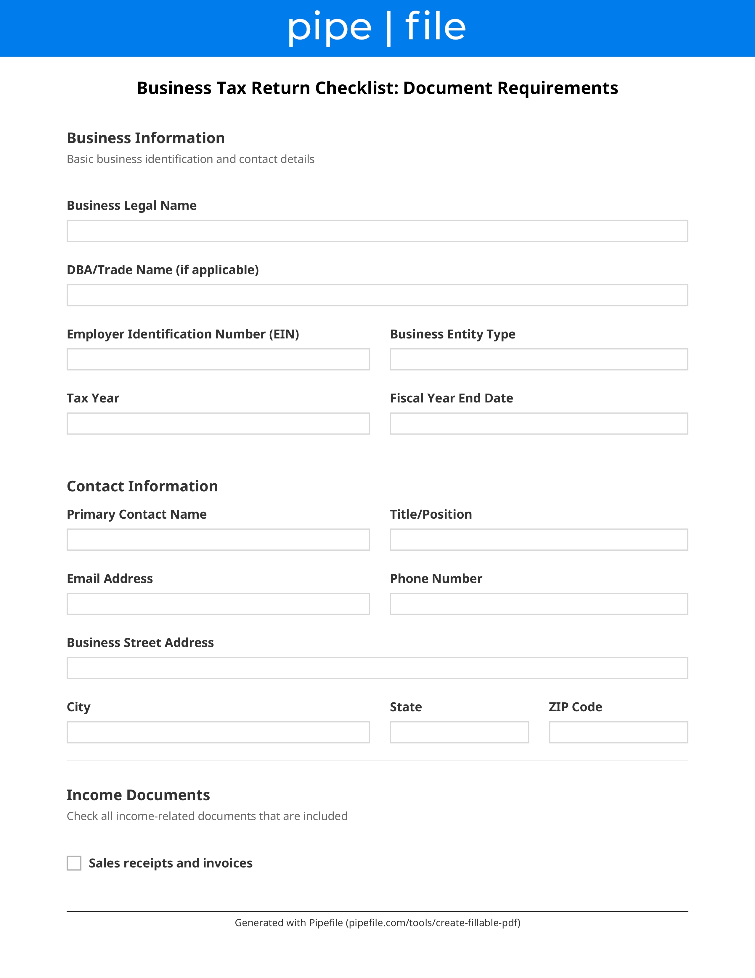 Business Tax Return Checklist: Document Requirements form template preview