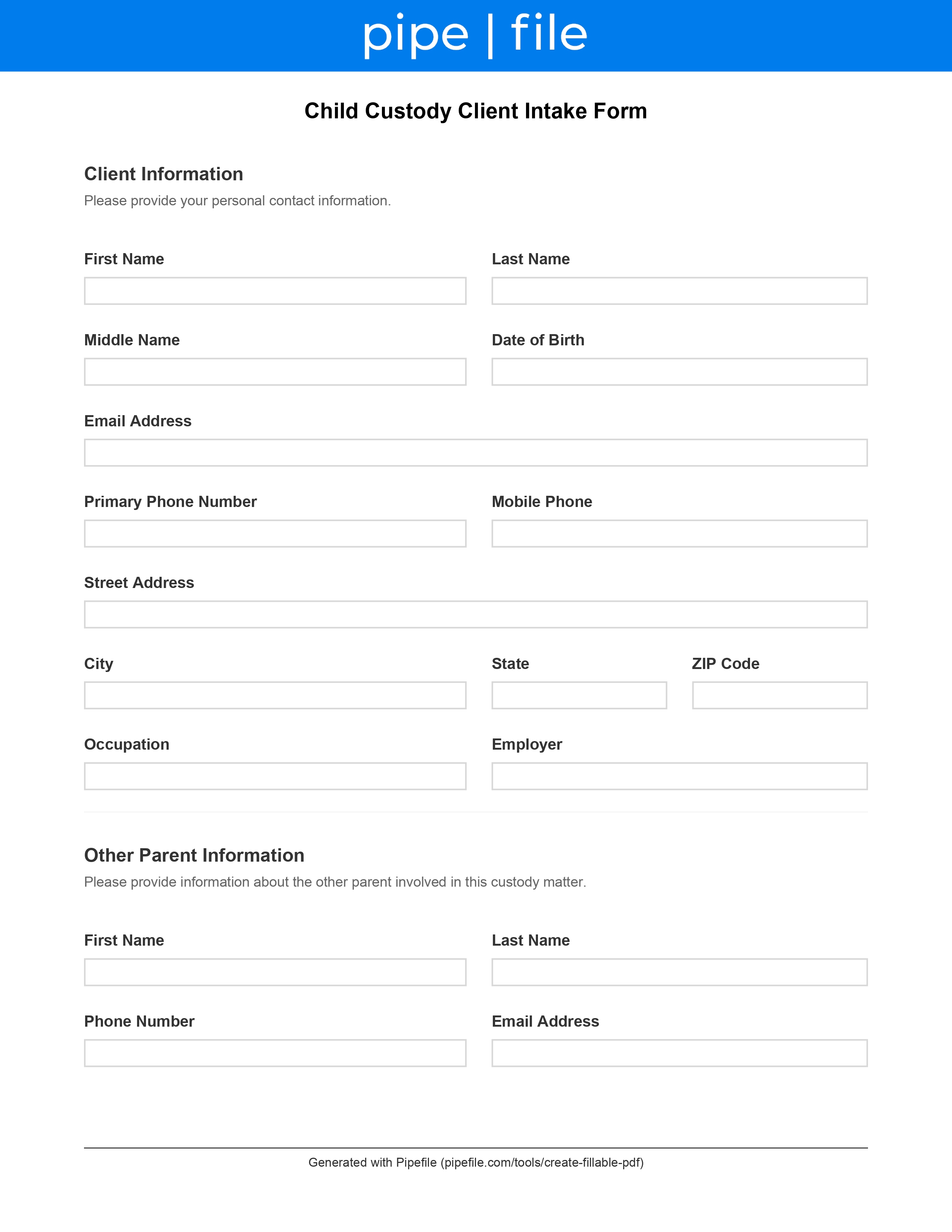 Child Custody Client Intake Form form template preview