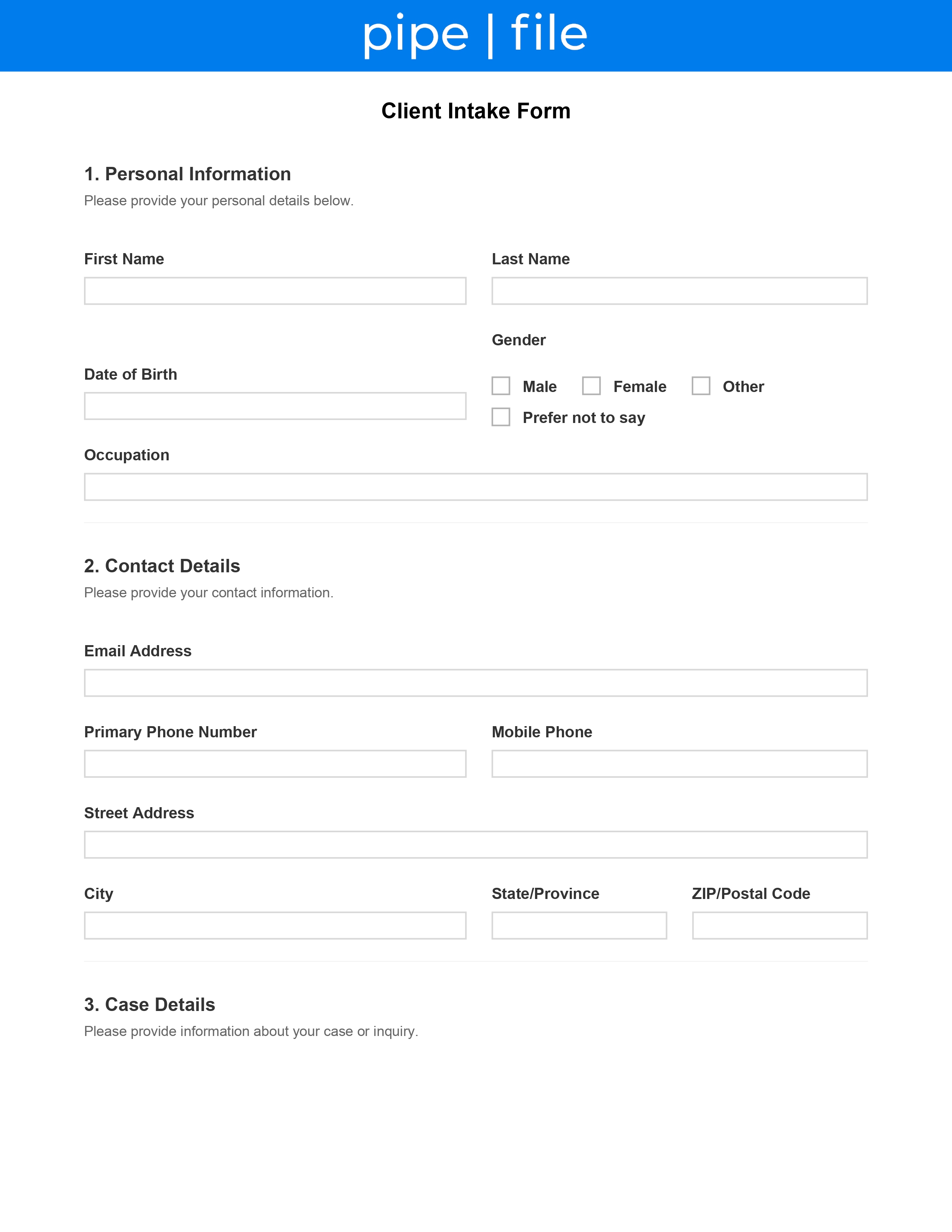 Client Intake Form form template preview