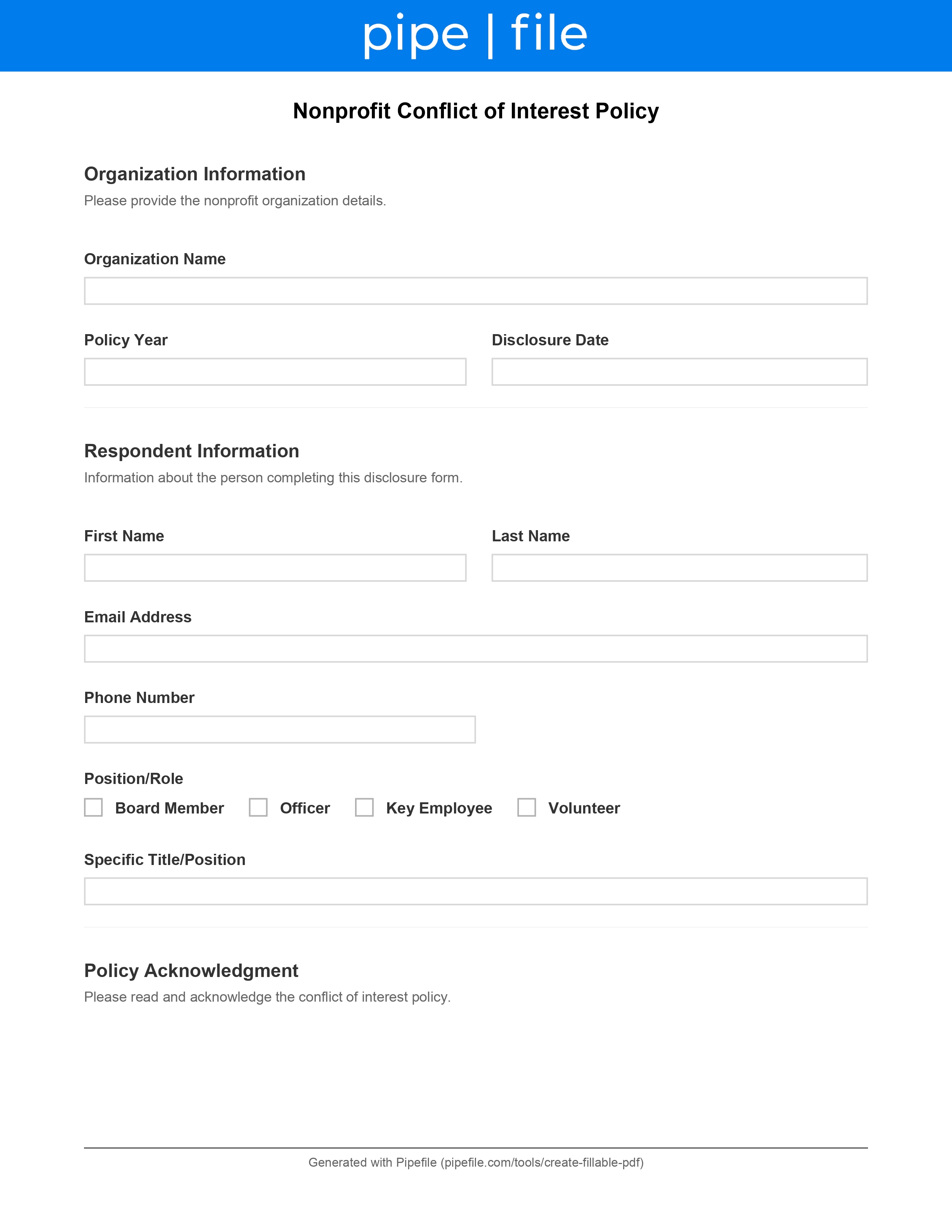 Nonprofit Conflict of Interest Policy Template form template preview