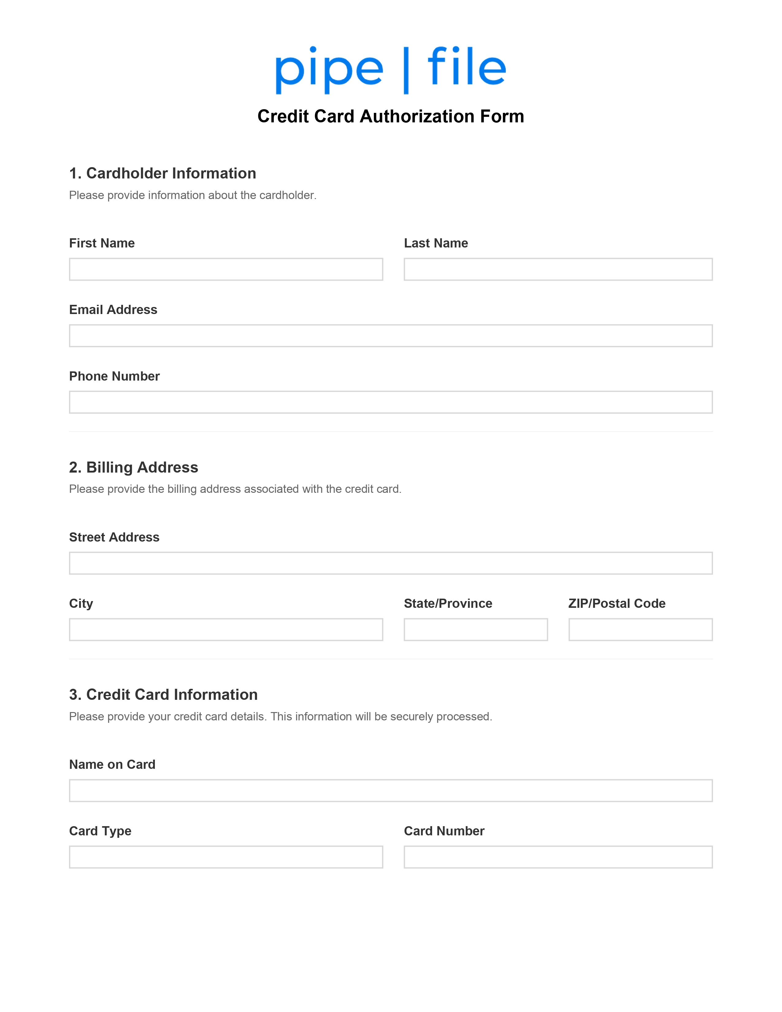 Credit Card Authorization Form form template preview