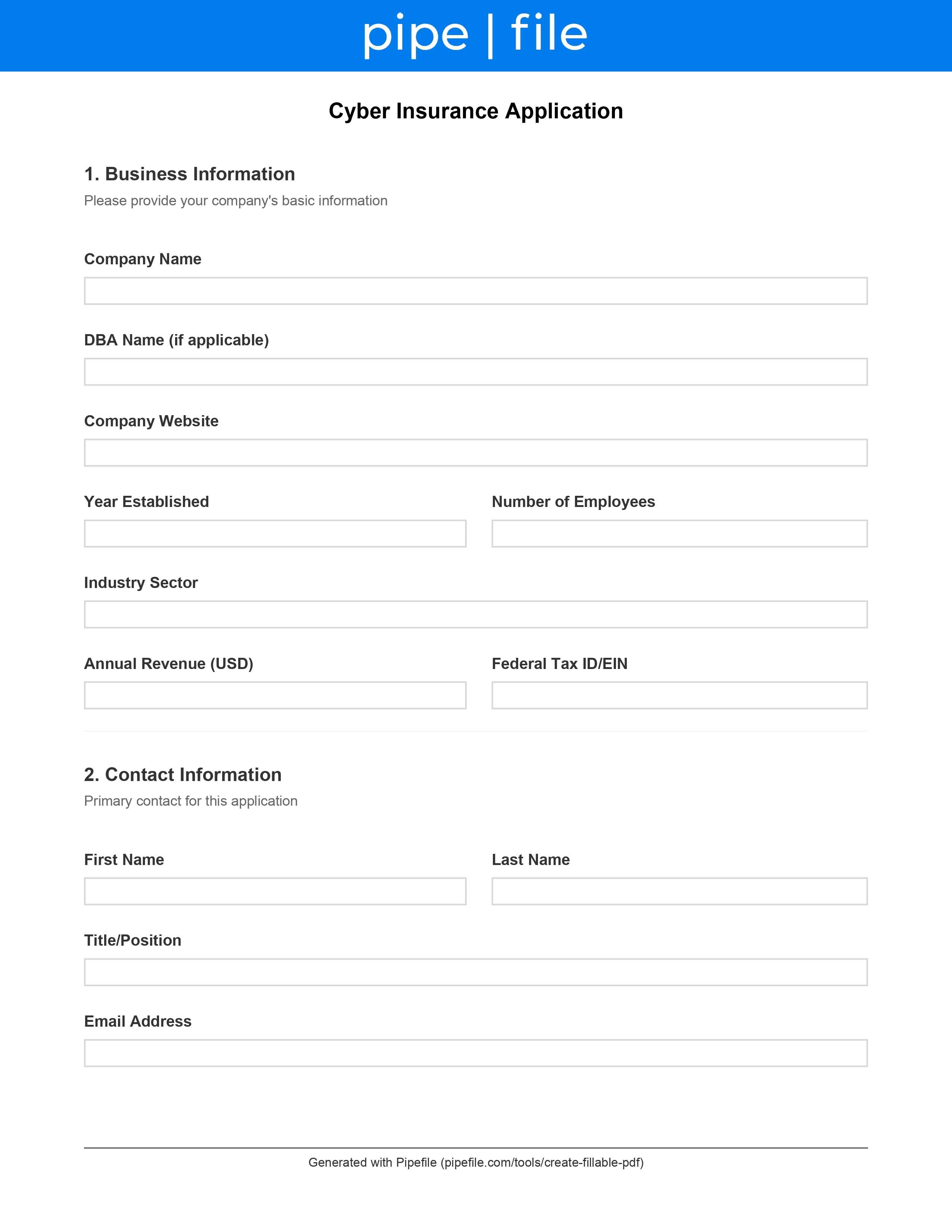 Cyber Insurance Application Checklist form template preview