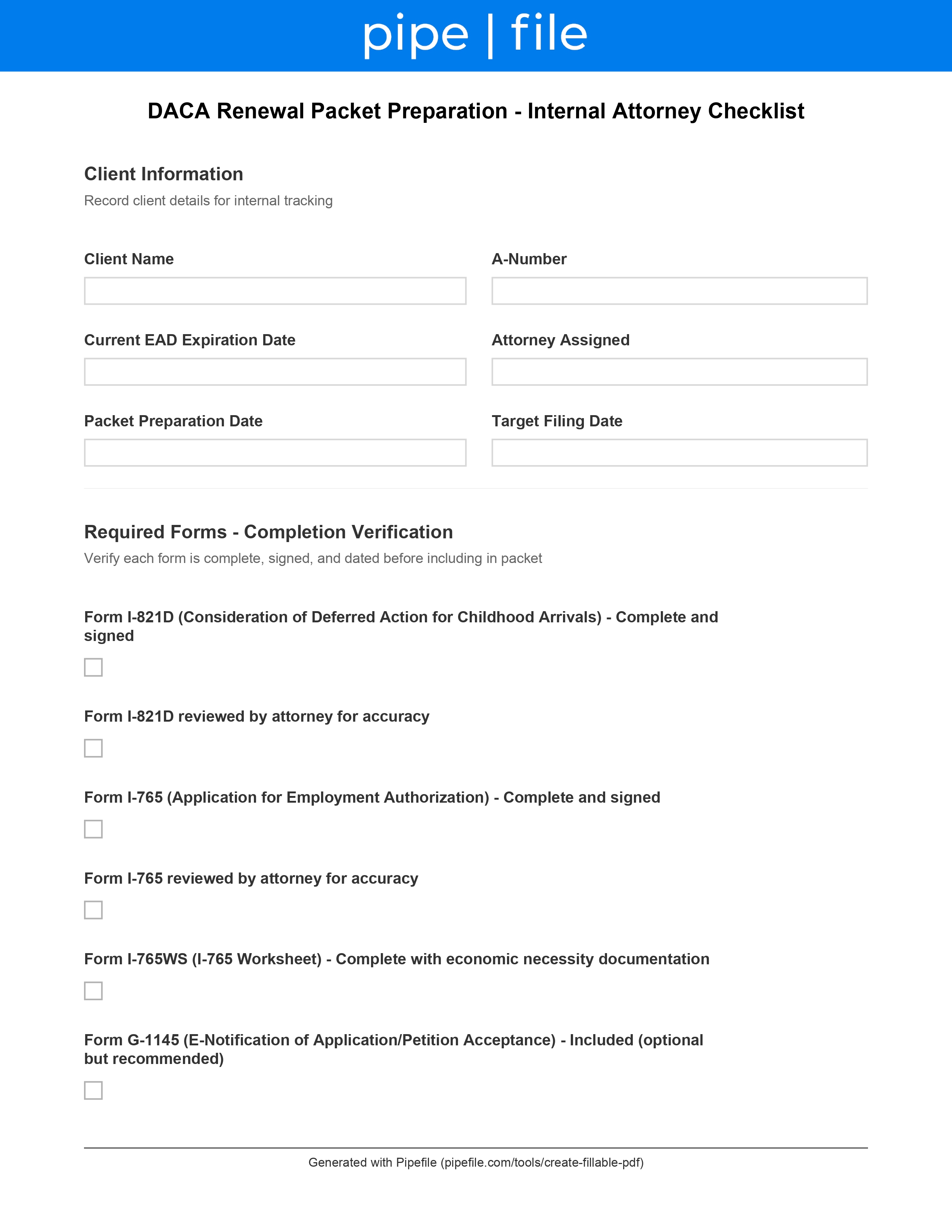 DACA Renewal Checklist: Document Requirements form template preview