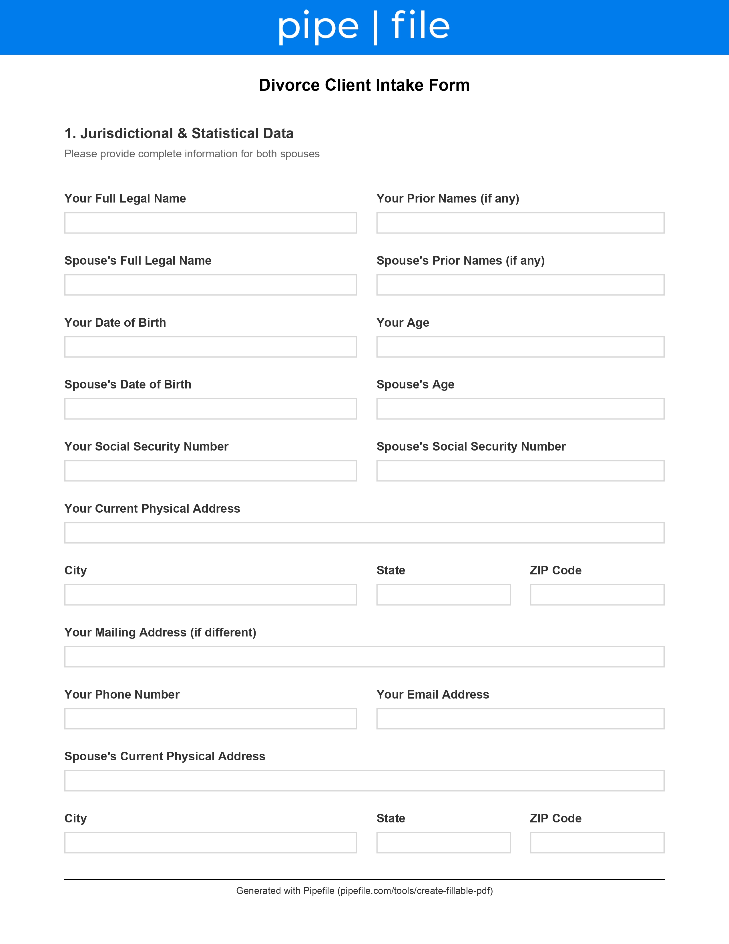 Divorce Client Intake Form form template preview