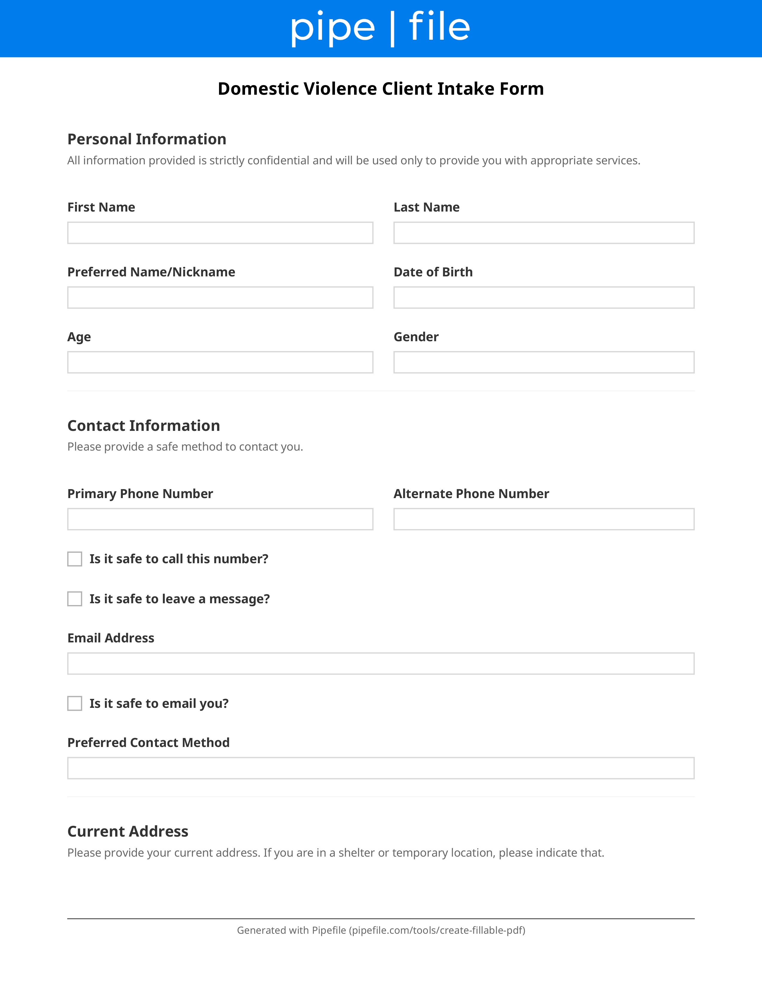 Domestic Violence Client Intake Form form template preview
