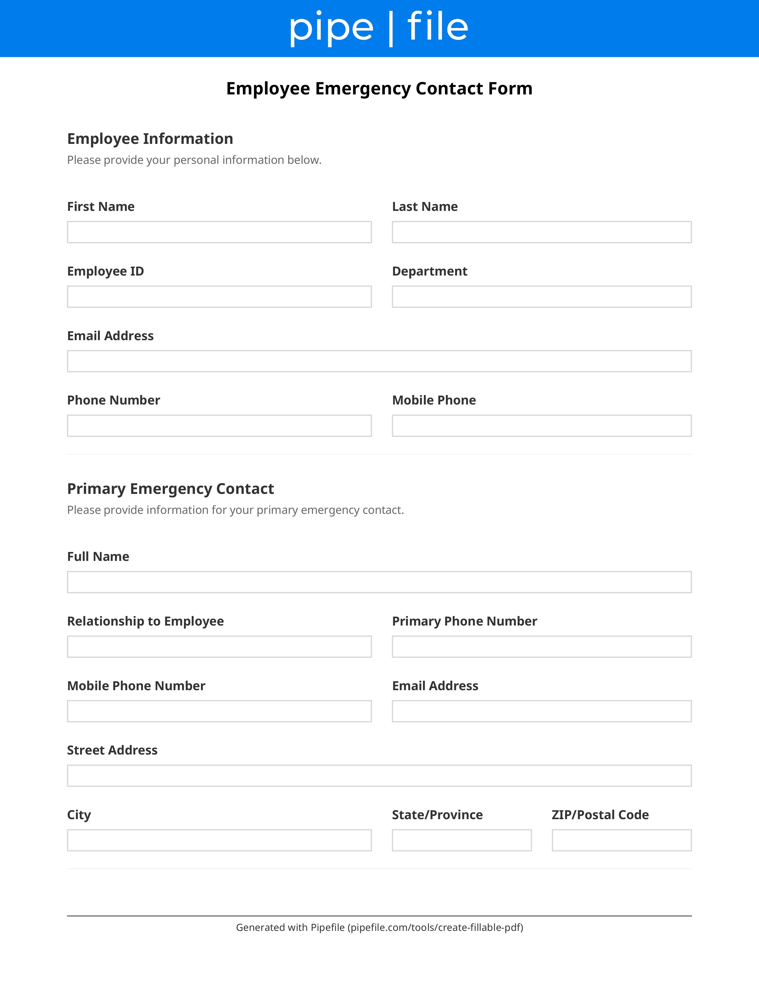 Employee Emergency Contact Form form template preview