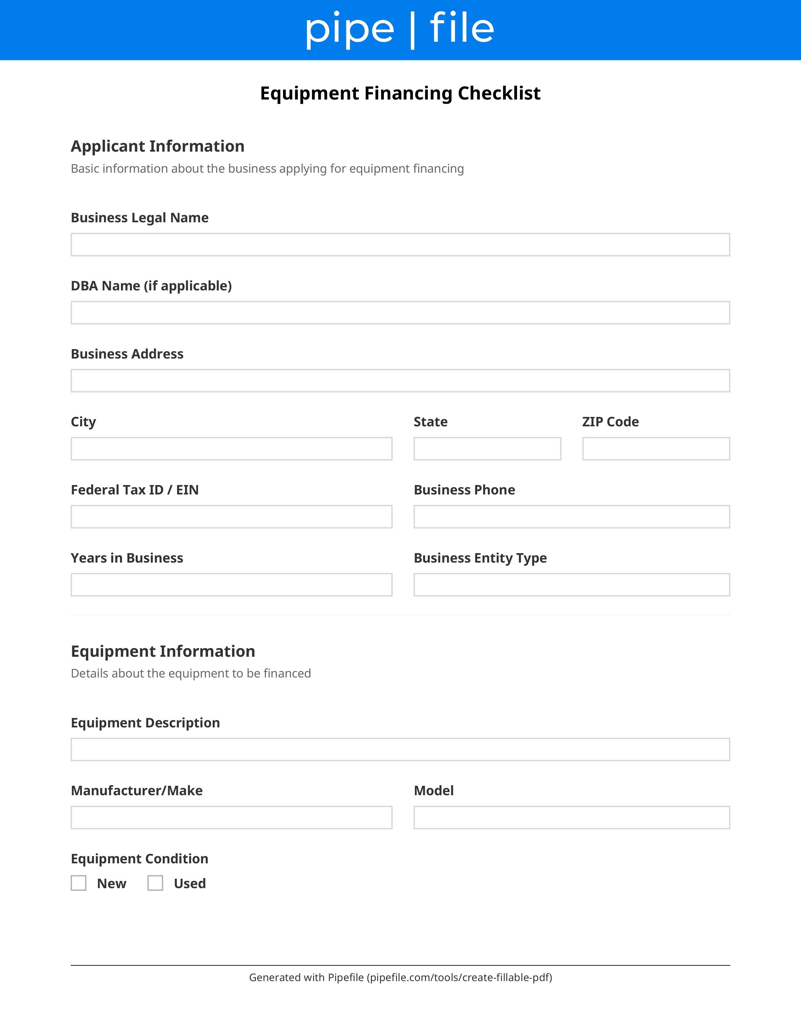 Equipment Financing Checklist: Document Requirements form template preview