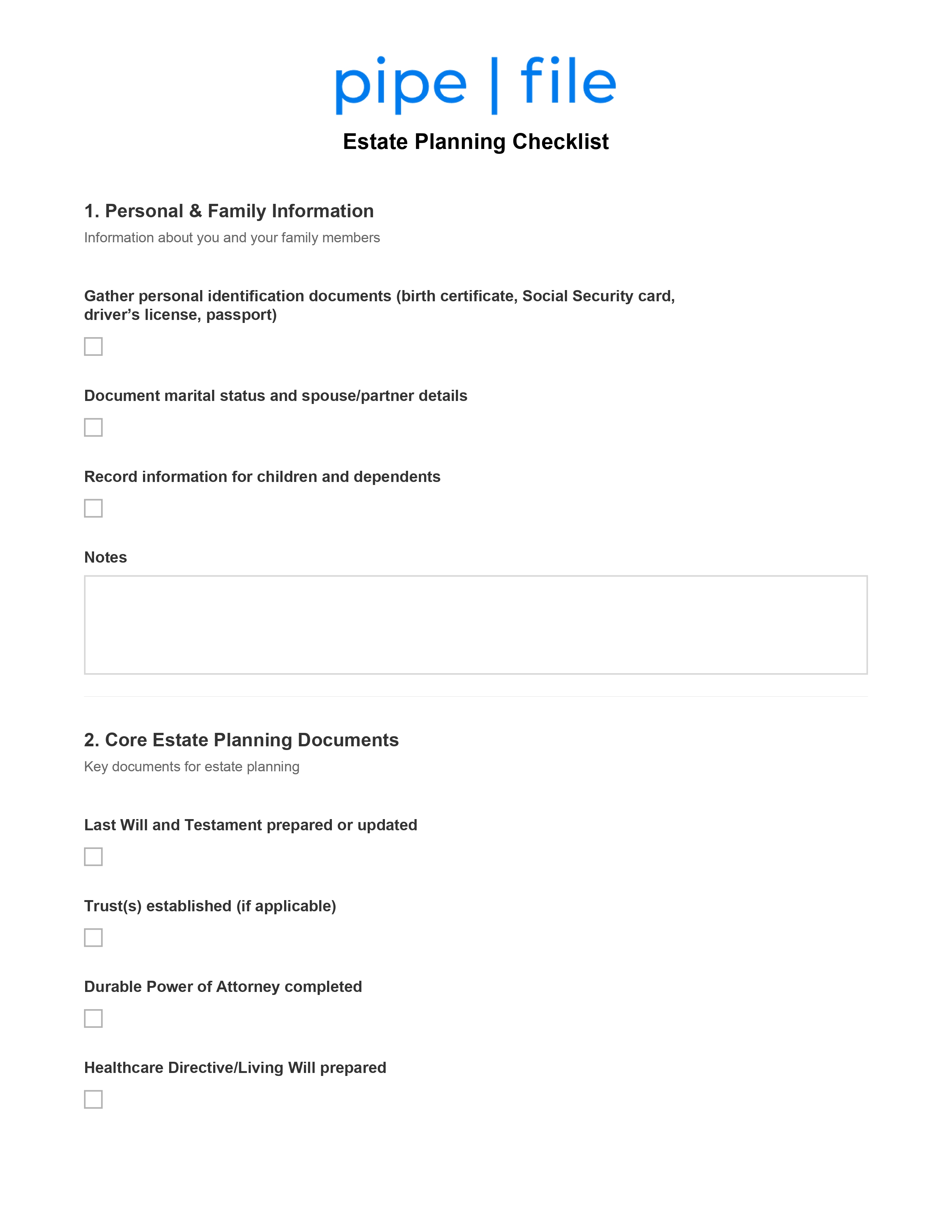 Estate Planning Checklist form template preview