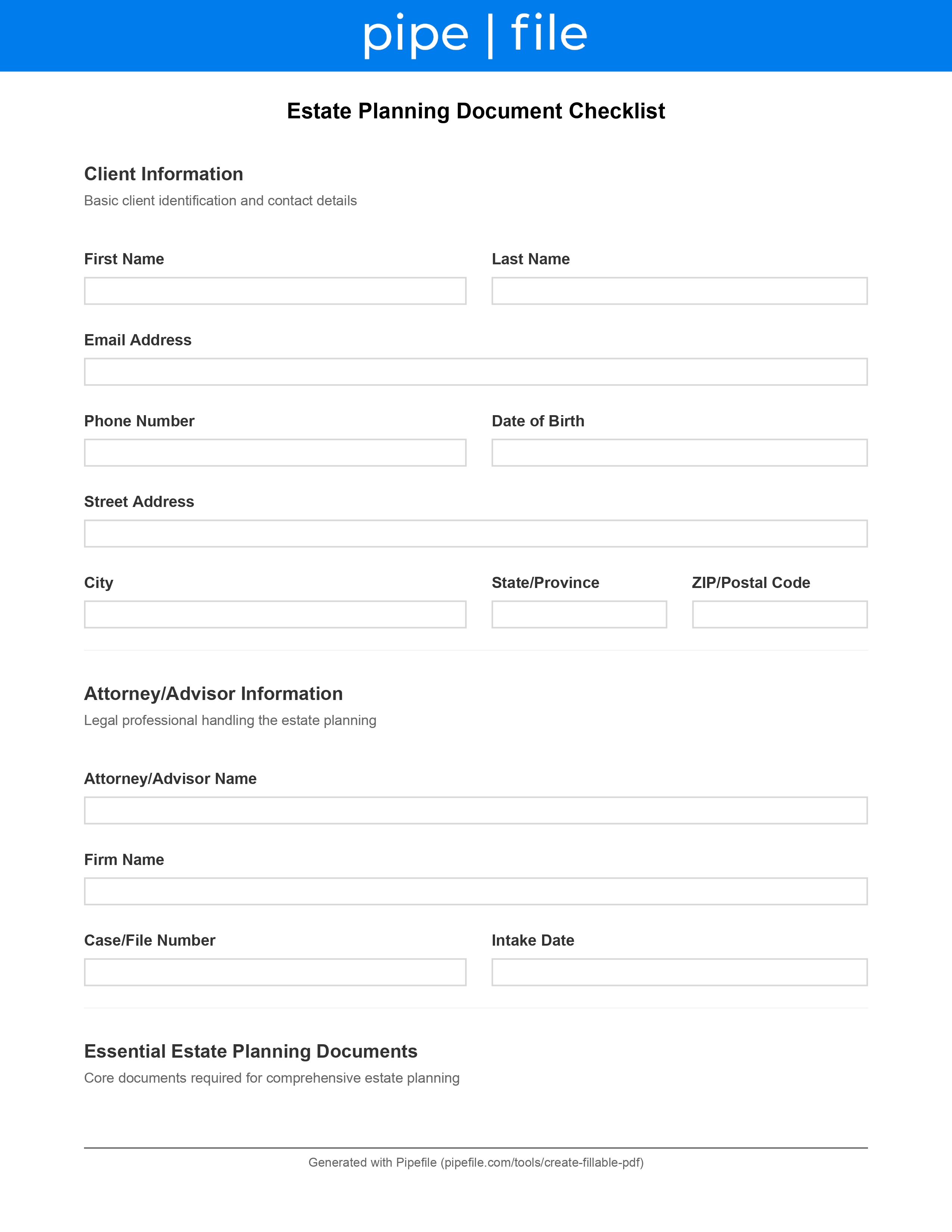 Estate Planning Document Checklist form template preview