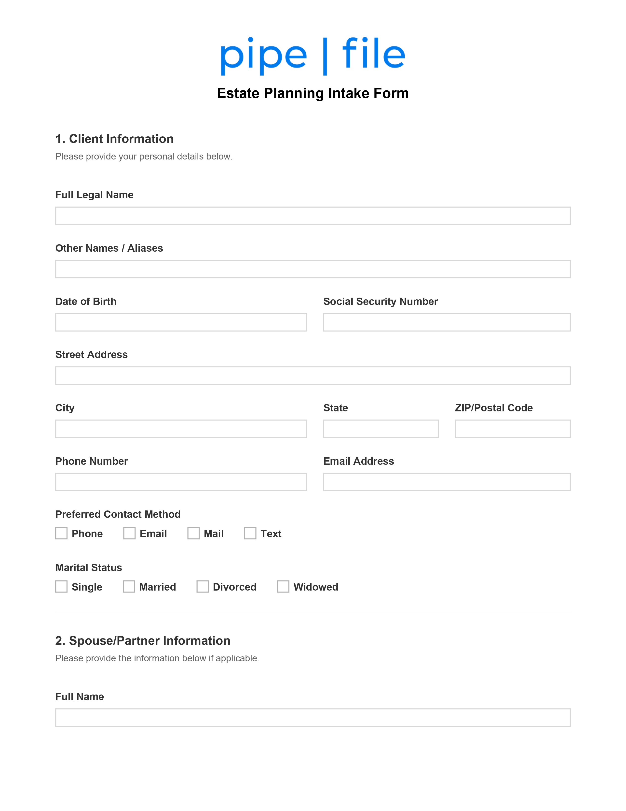 Estate Planning Intake Form Template