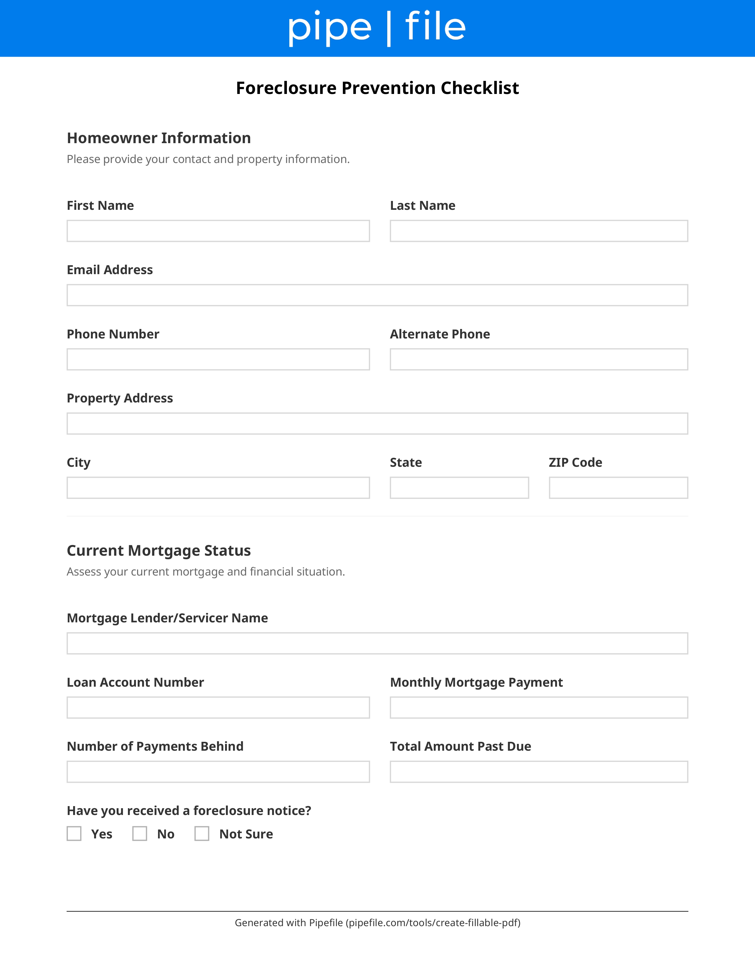 Foreclosure Prevention Checklist form template preview