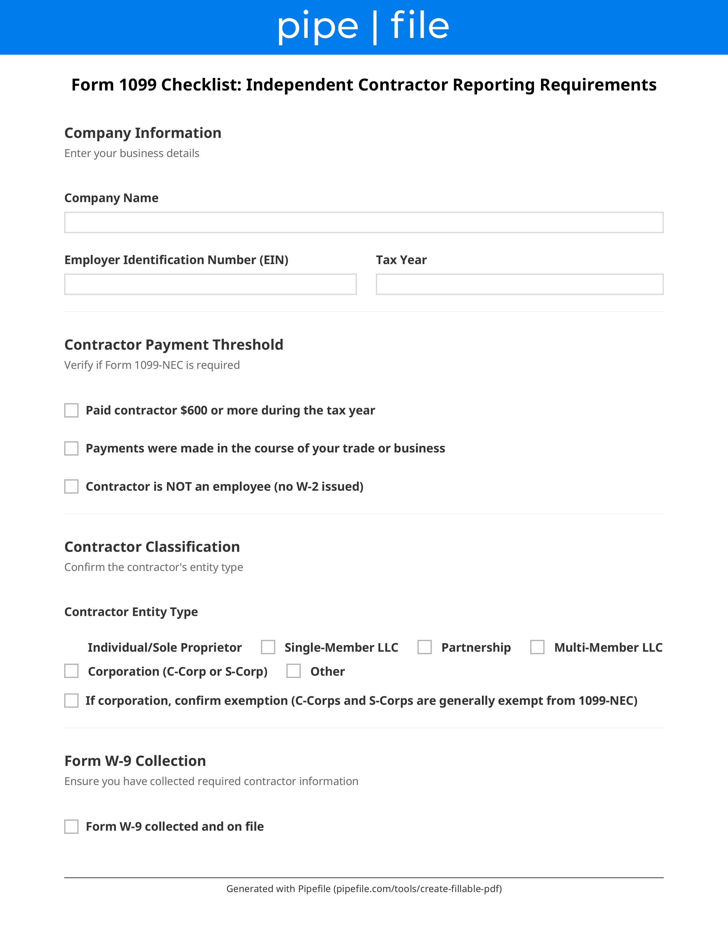 Form 1099 Checklist: Independent Contractor Reporting Requirements form template preview