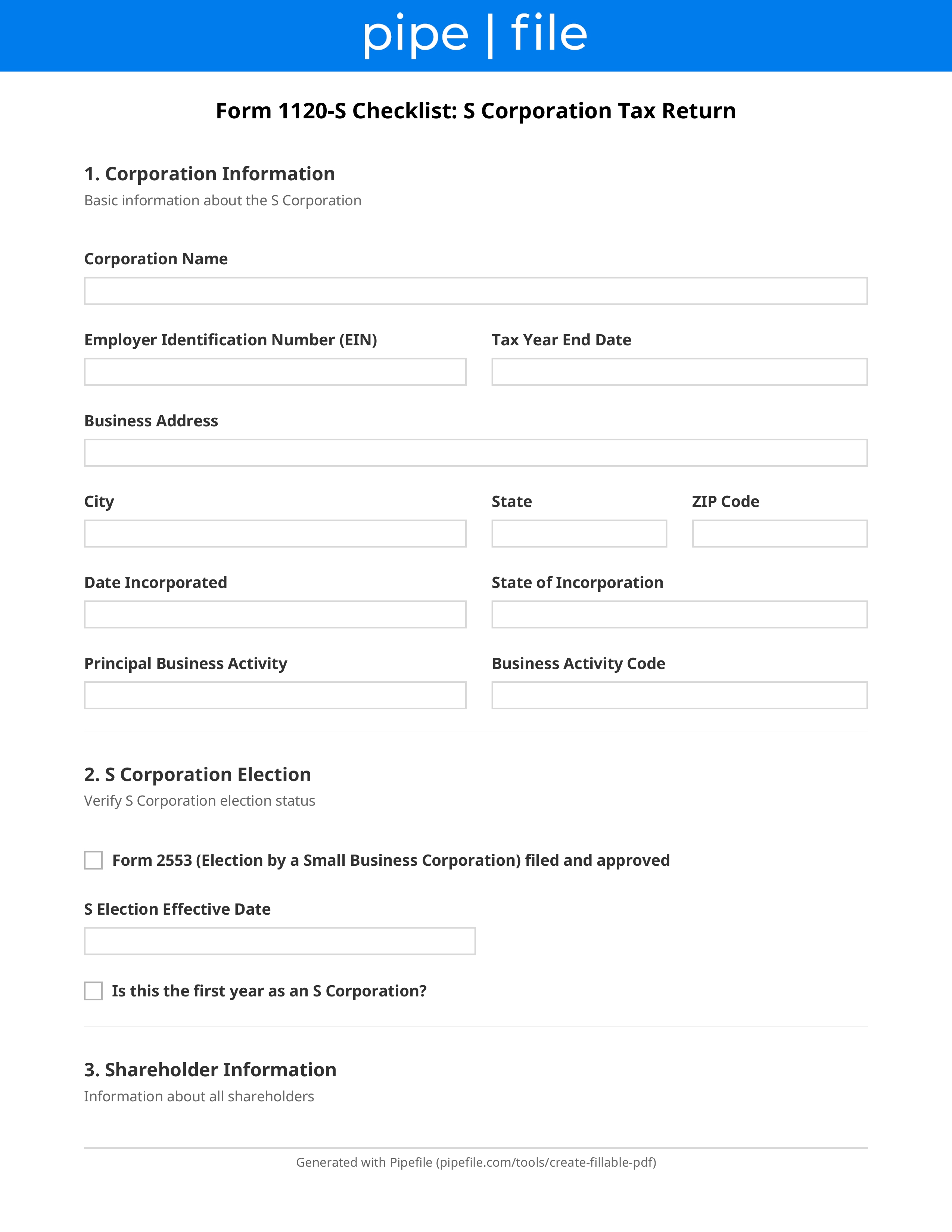 Form 1120S Checklist: S Corporation Tax Return form template preview