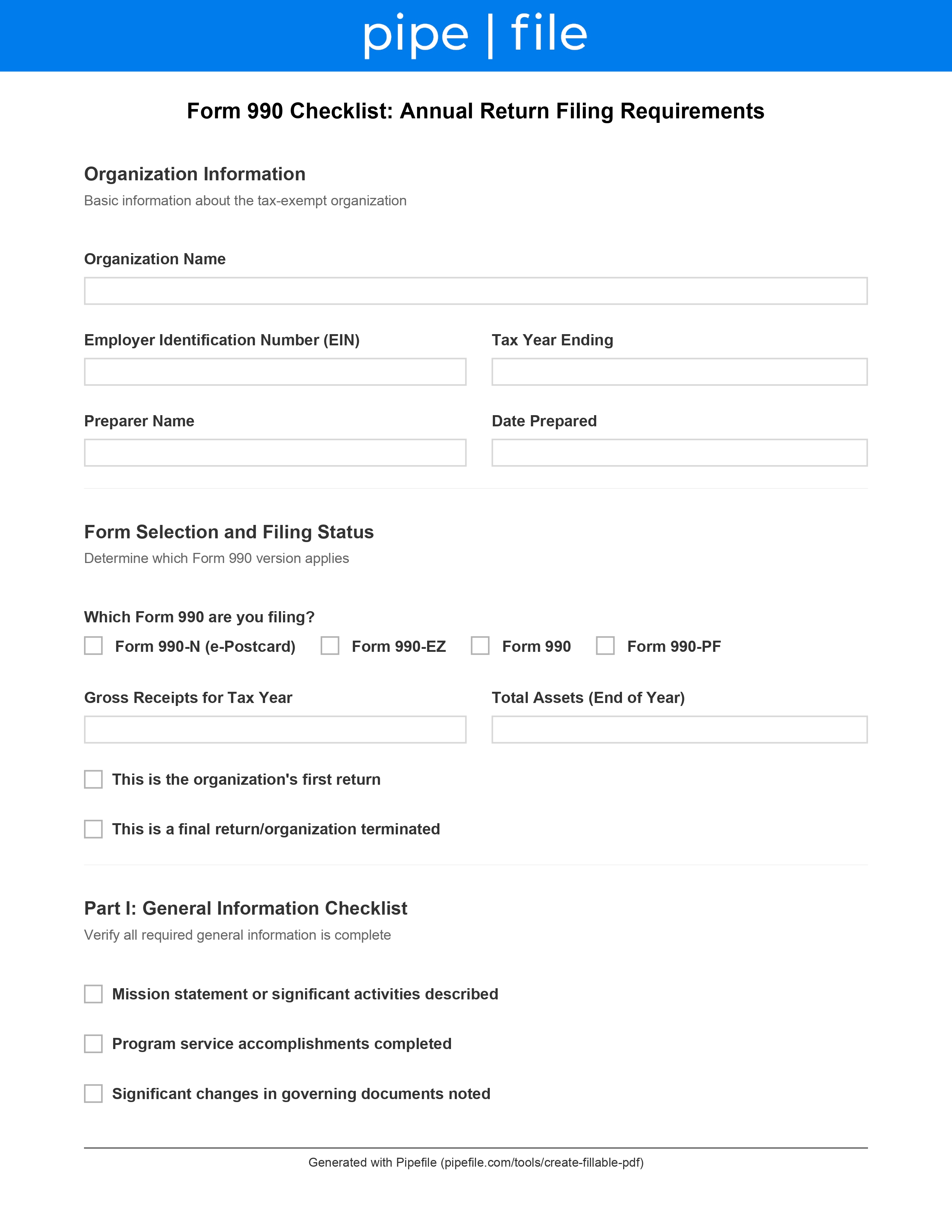 Form 990 Checklist: Annual Return Filing Requirements form template preview