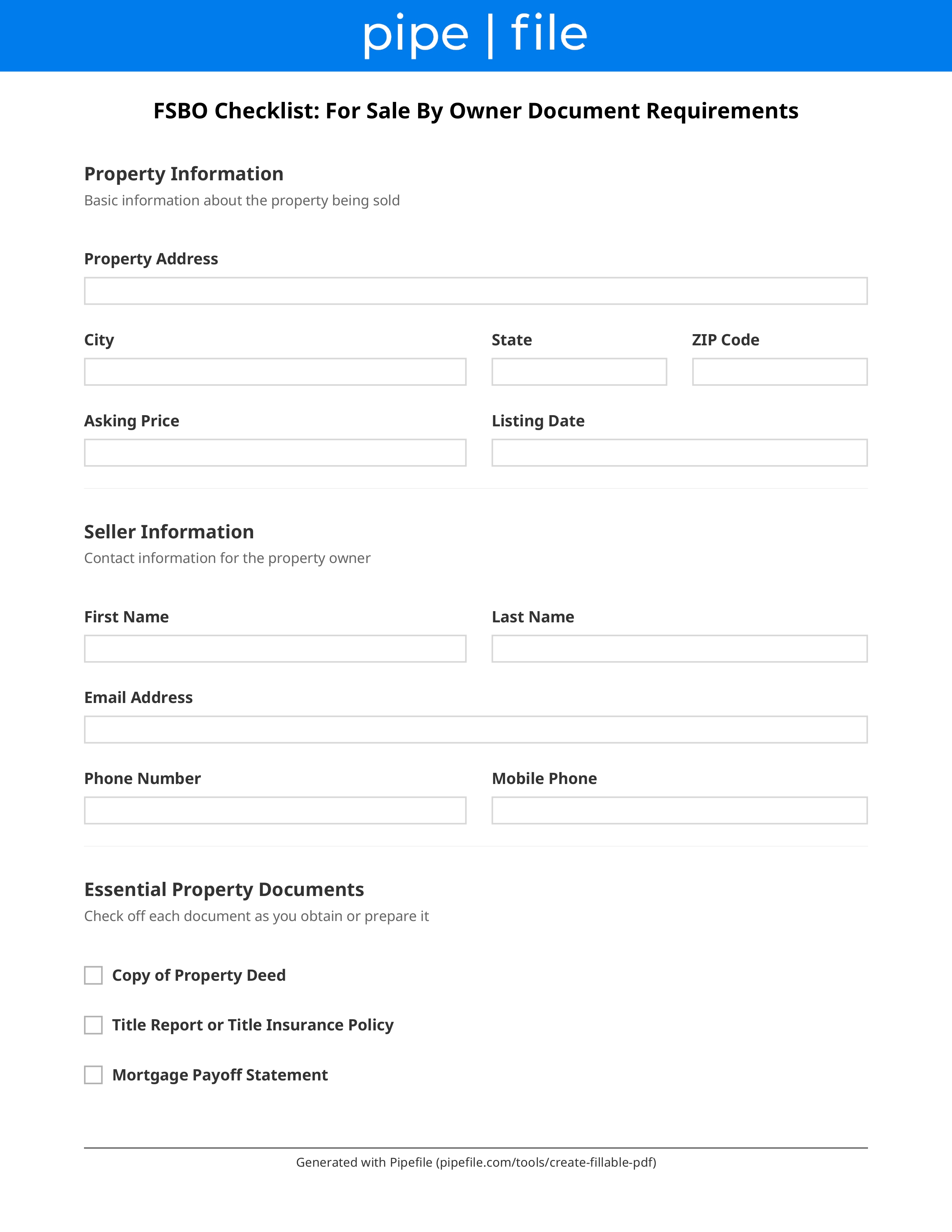 FSBO Checklist: For Sale By Owner Document Requirements form template preview