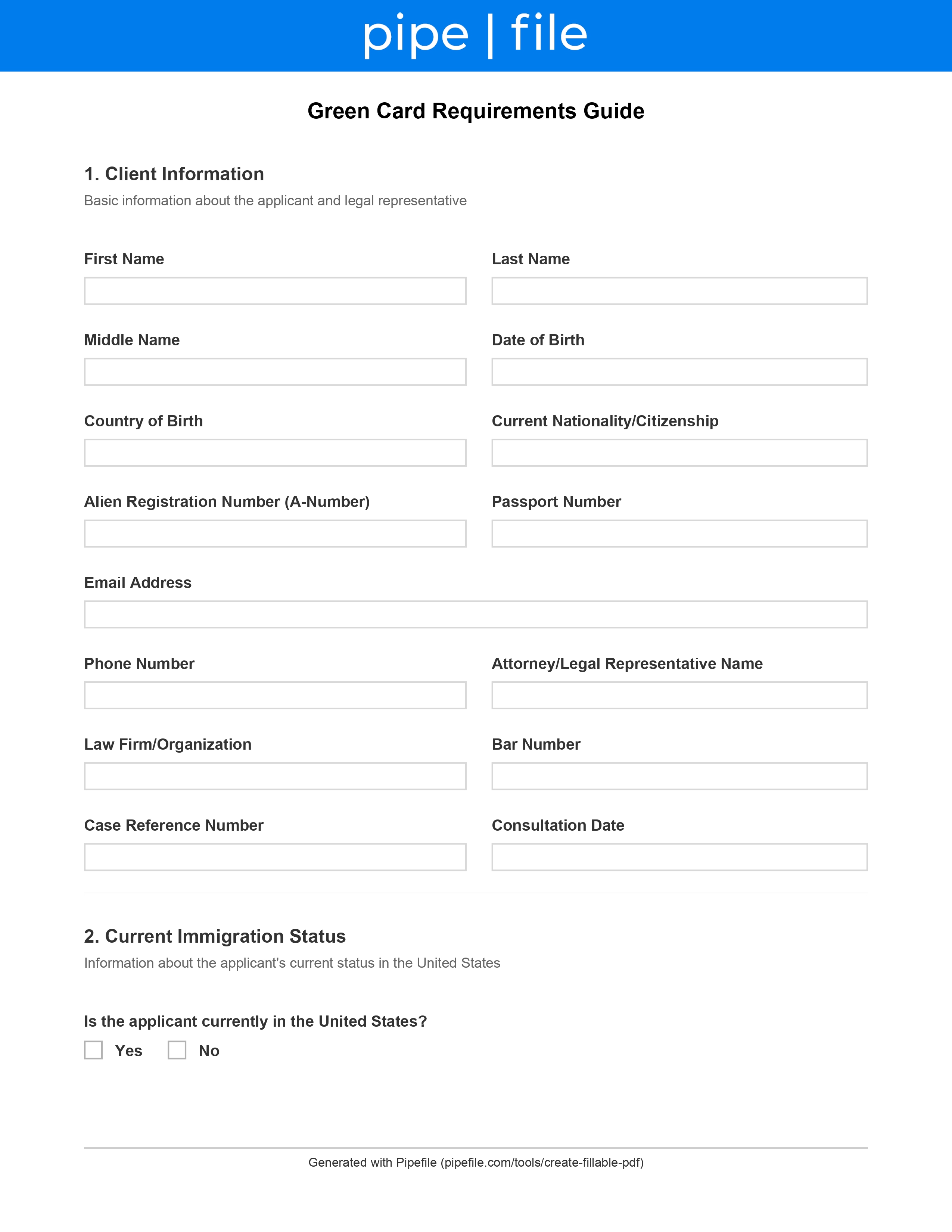 Green Card Requirements form template preview