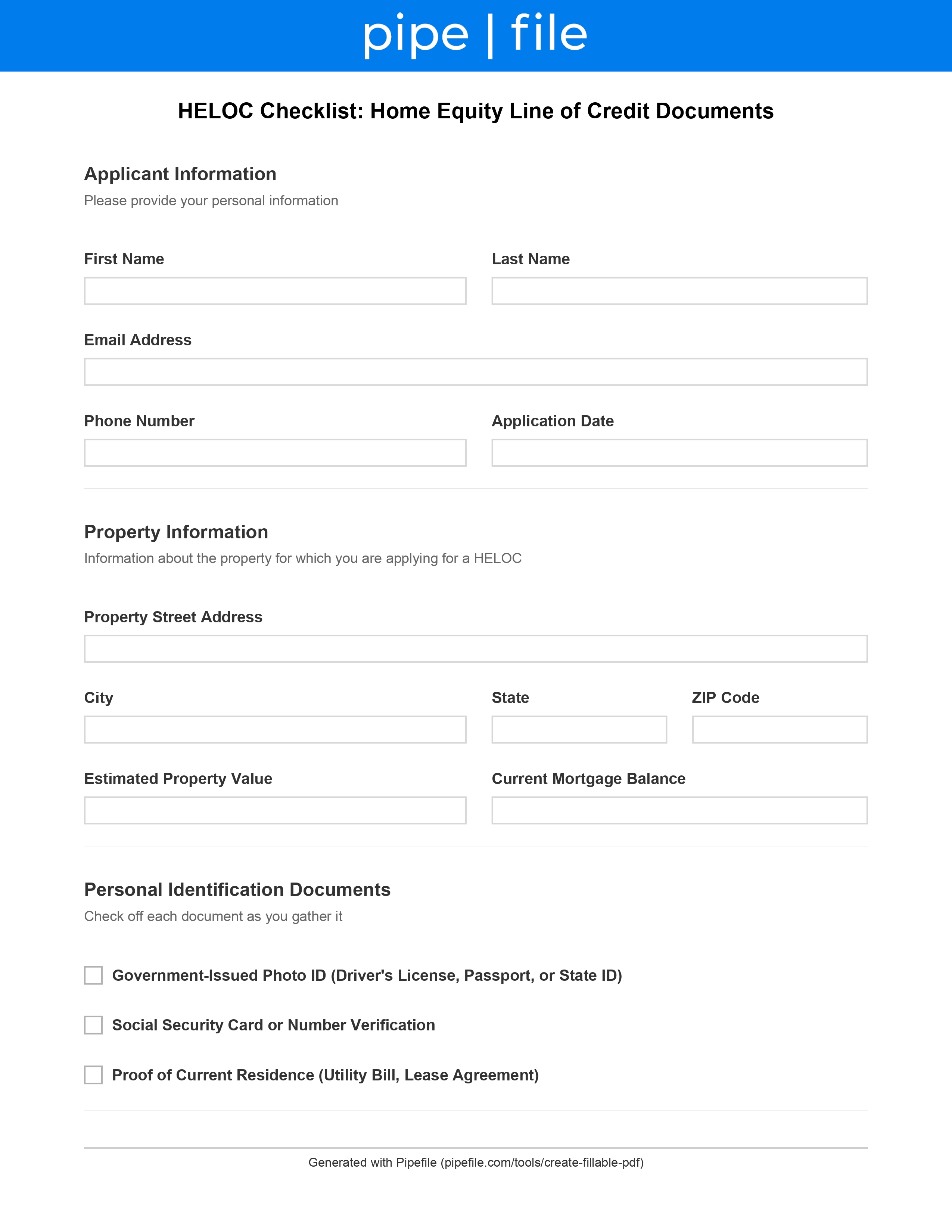 HELOC Checklist: Home Equity Line of Credit Documents form template preview