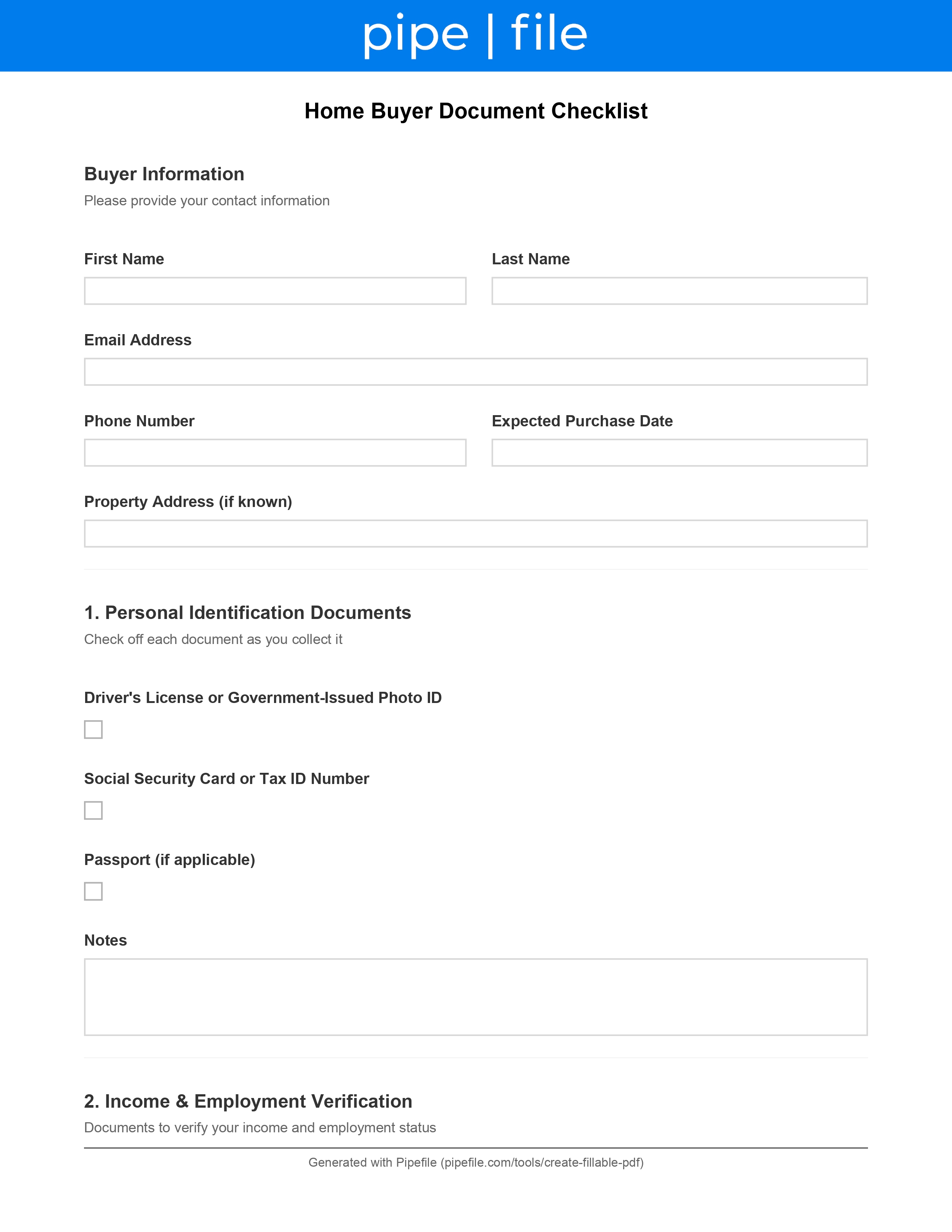 Home Buyer Checklist form template preview