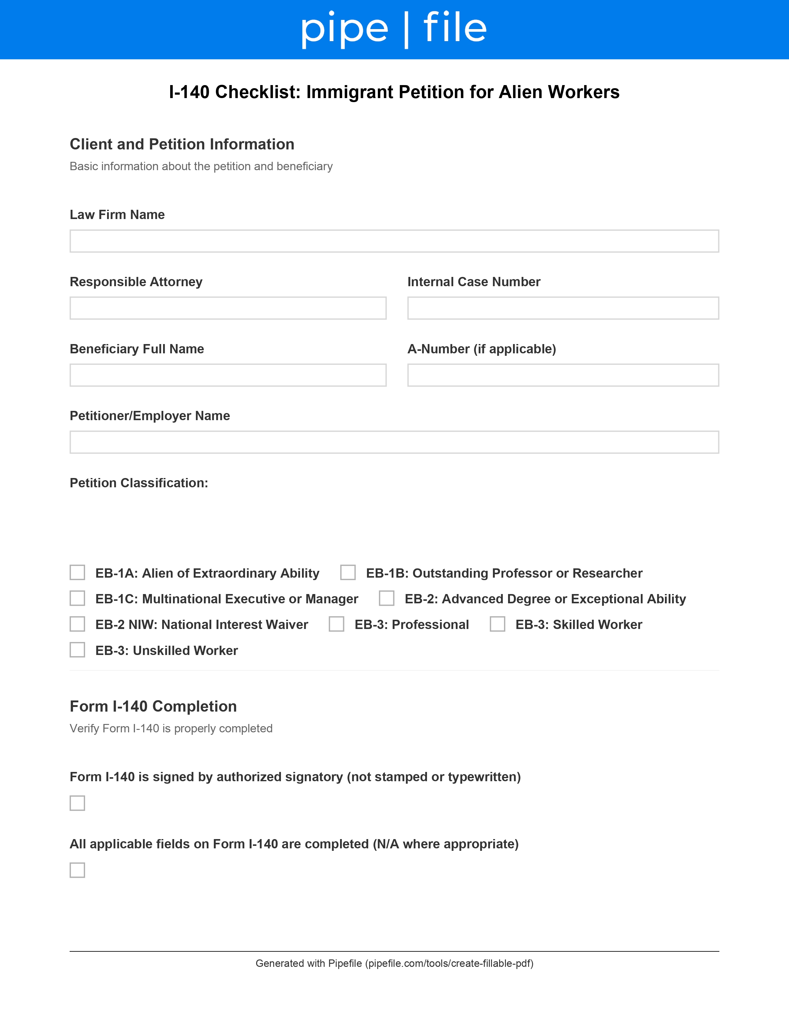 I-140 Checklist: Immigrant Petition for Alien Workers form template preview
