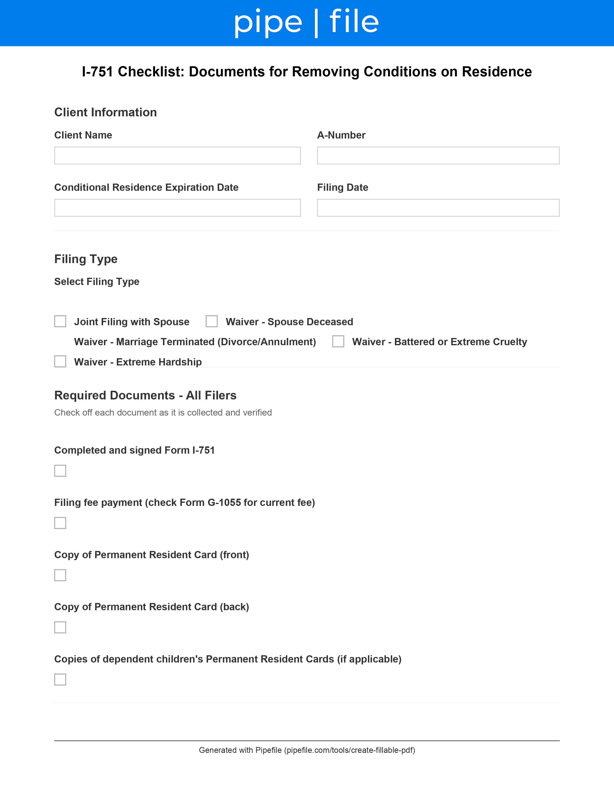 I-751 Checklist: Documents for Removing Conditions on Residence form template preview