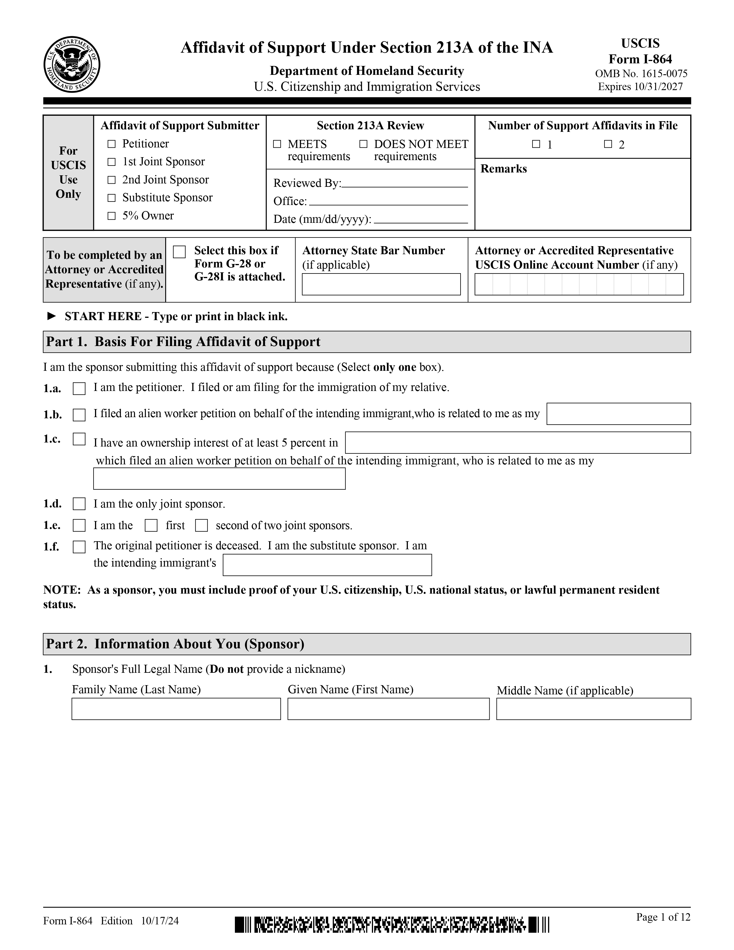Affidavit of Support Template form template preview