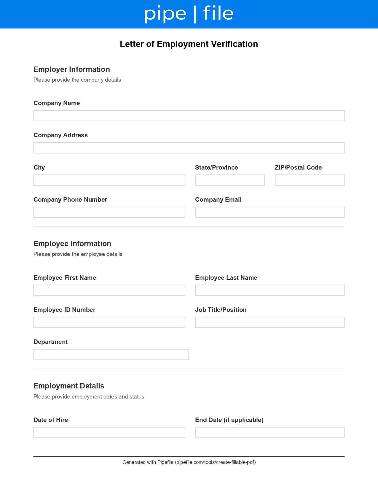 Letter of Employment Verification Template form template preview