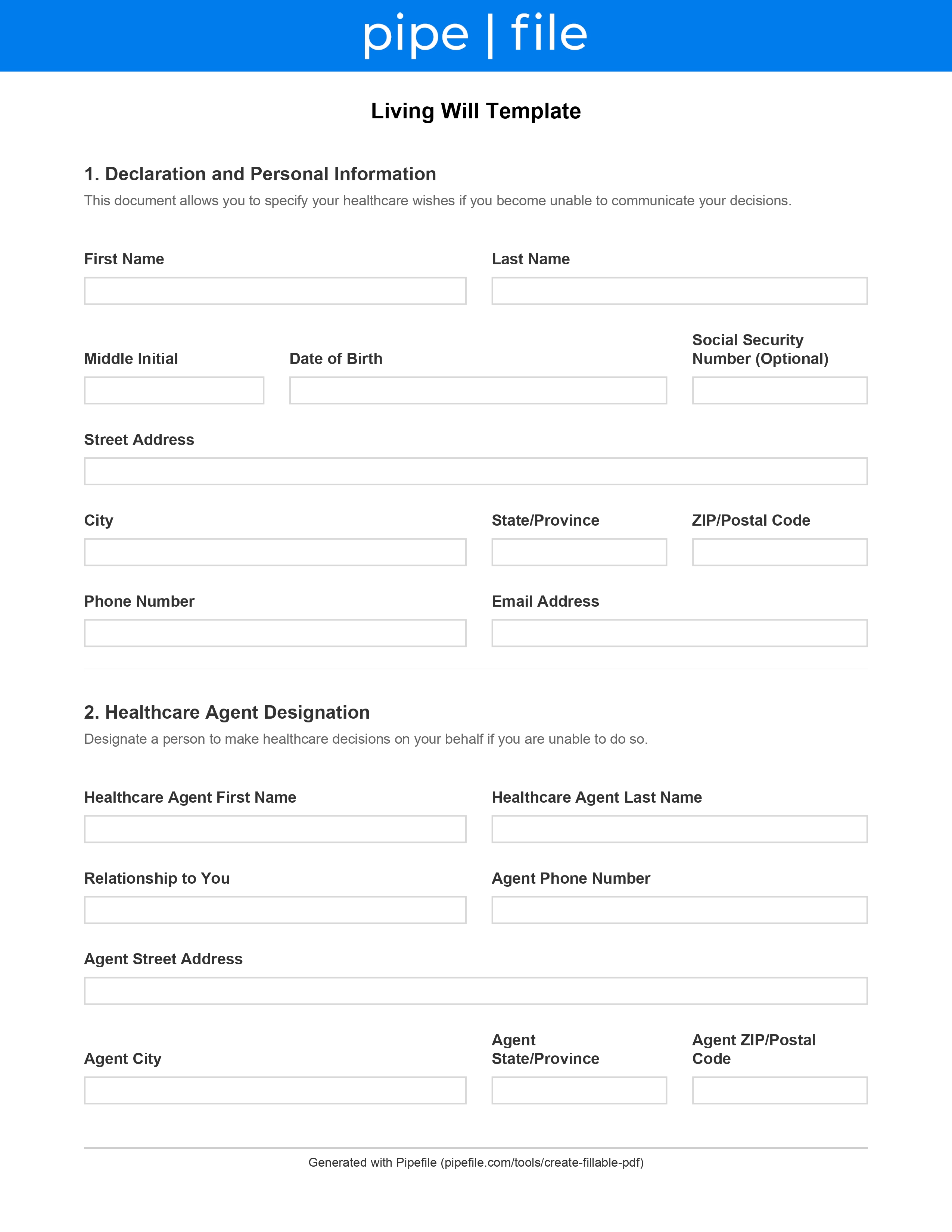 Living Will Template form template preview