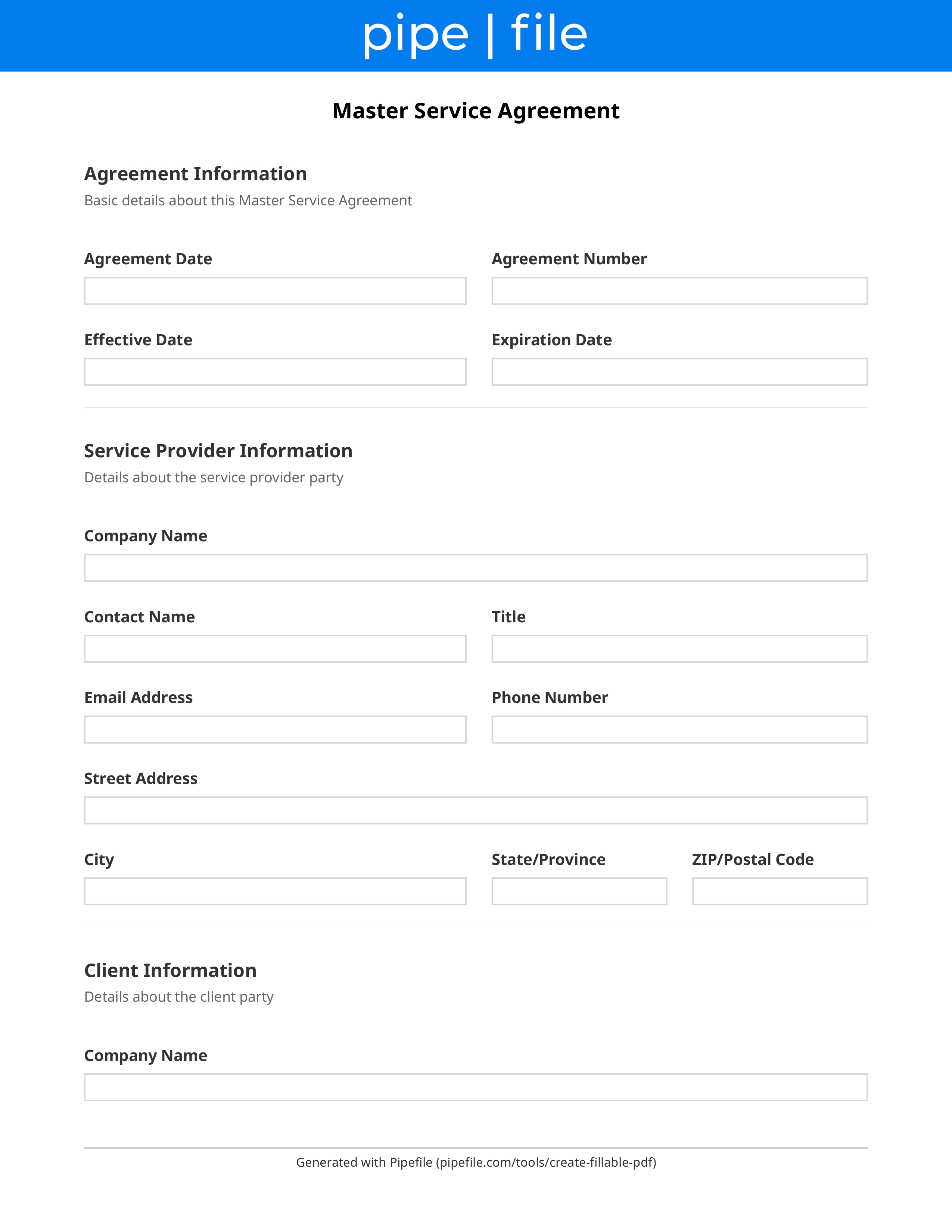 Master Service Agreement (MSA) Template form template preview
