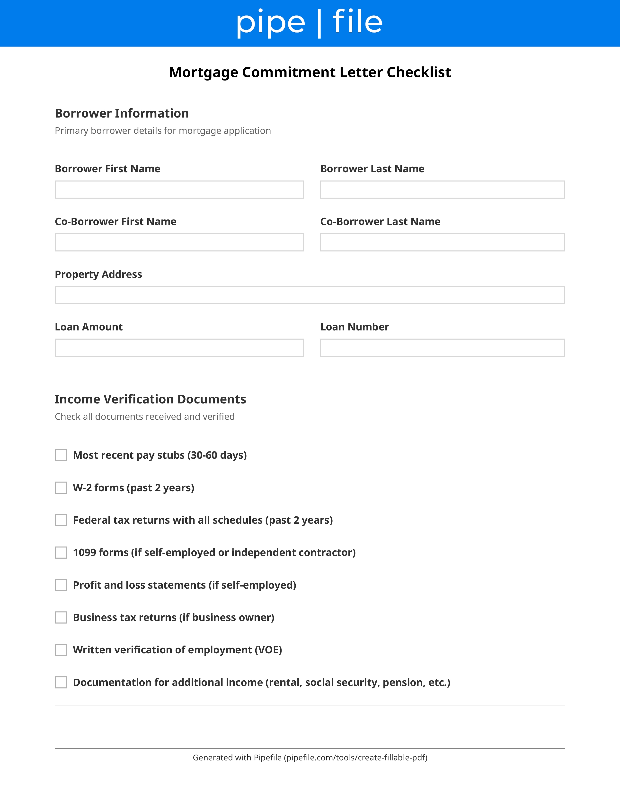 Mortgage Commitment Letter Checklist: Documents Required form template preview