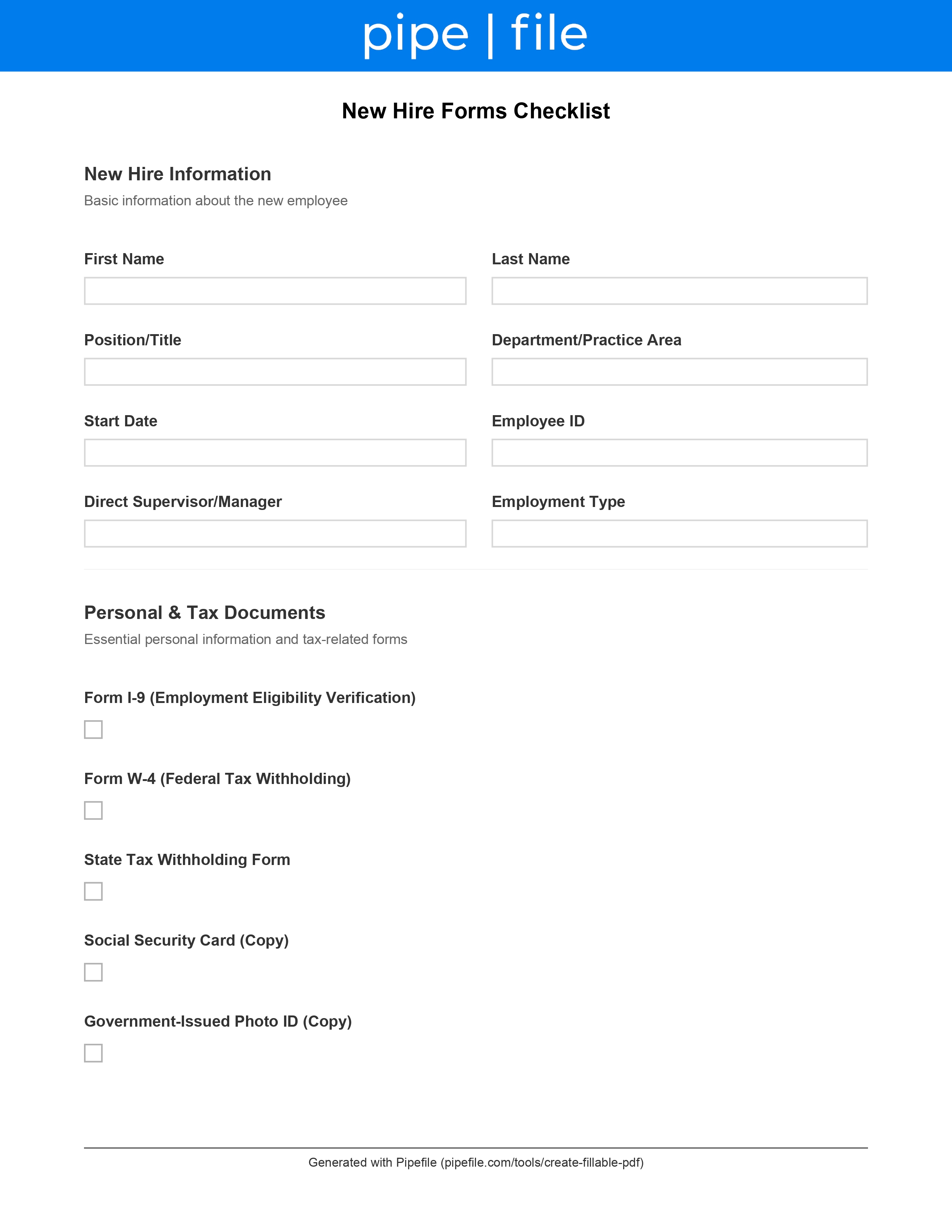 New Hire Forms form template preview