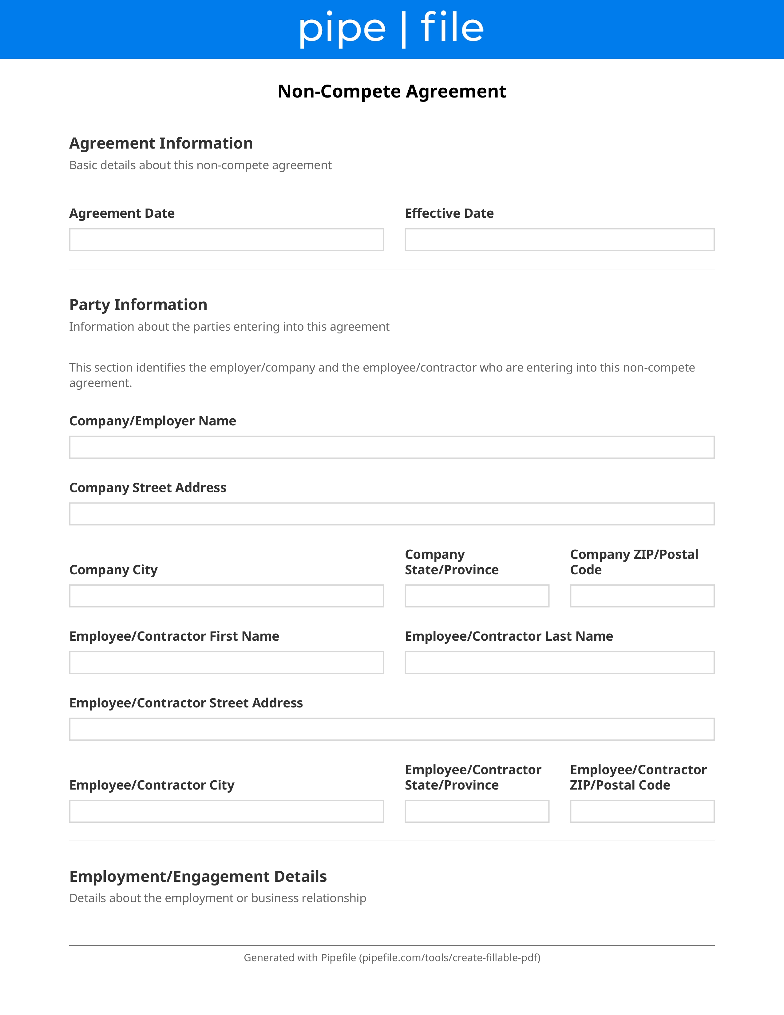 Non-Compete Agreement Template form template preview