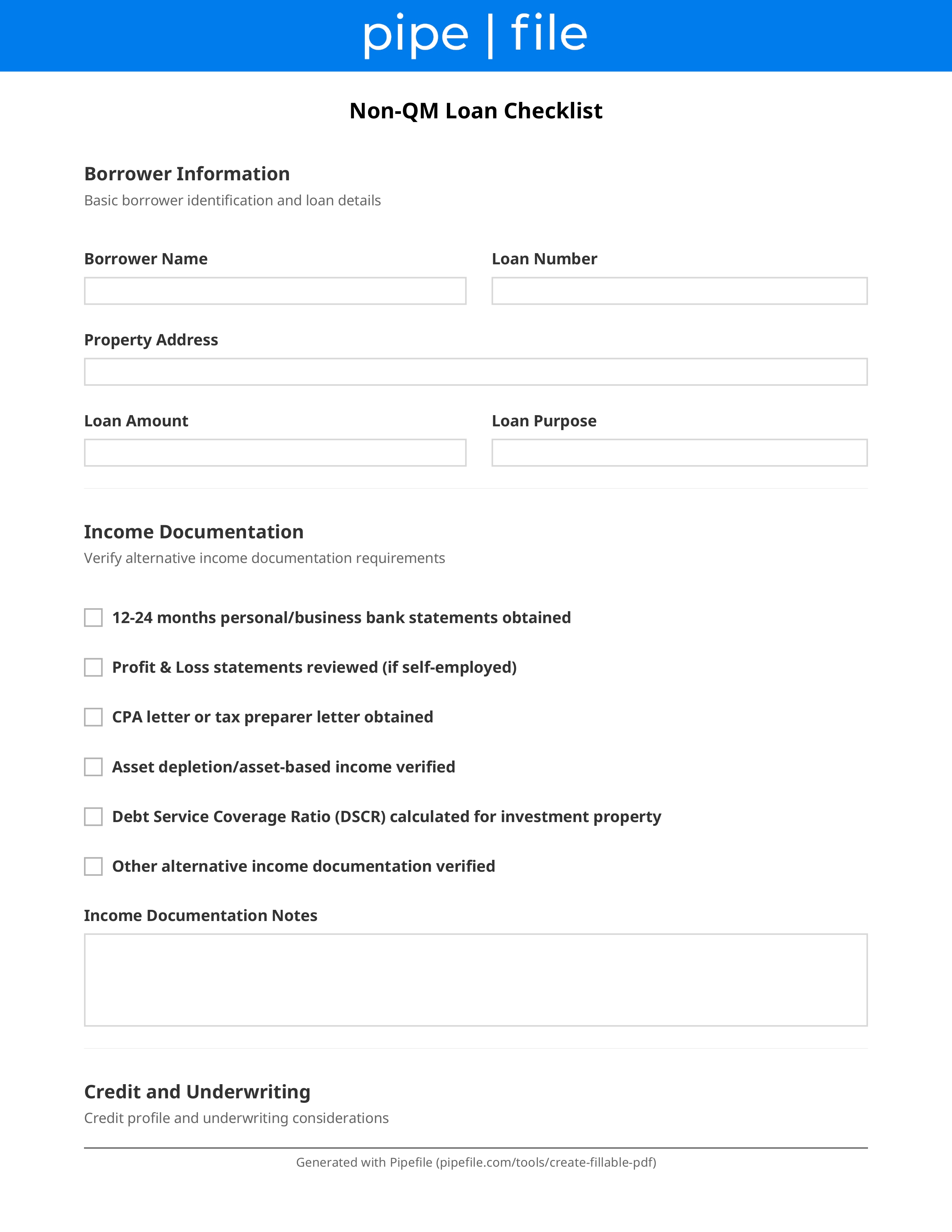Non-QM Loan Checklist: Non-Qualified Mortgage Requirements form template preview