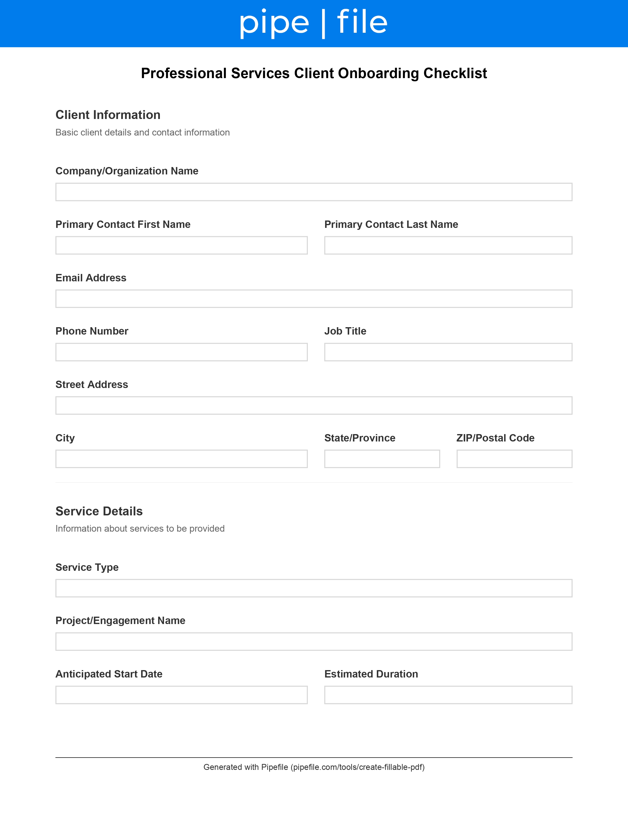 Comprehensive Client Onboarding Document Checklist form template preview