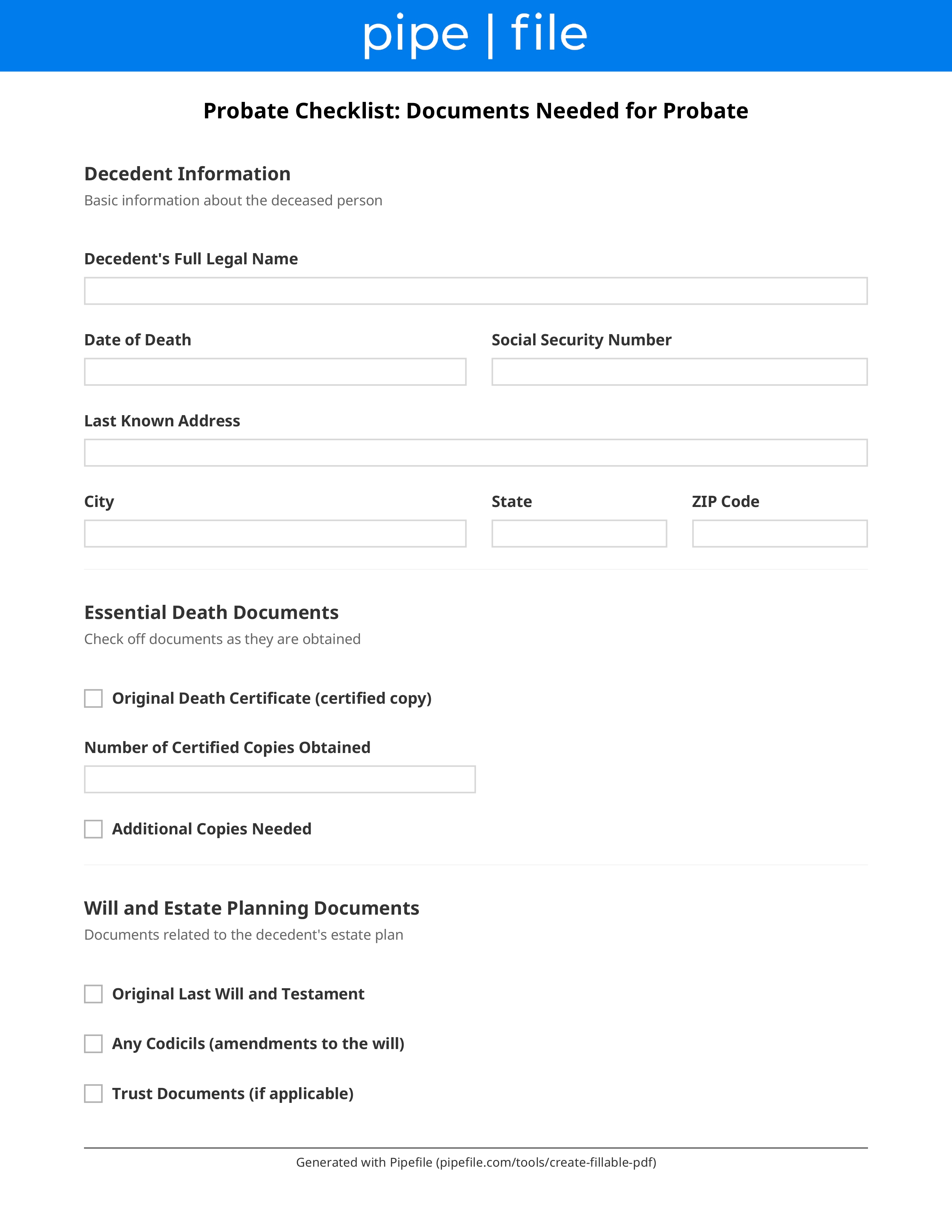 Probate Checklist: Documents Needed for Probate form template preview