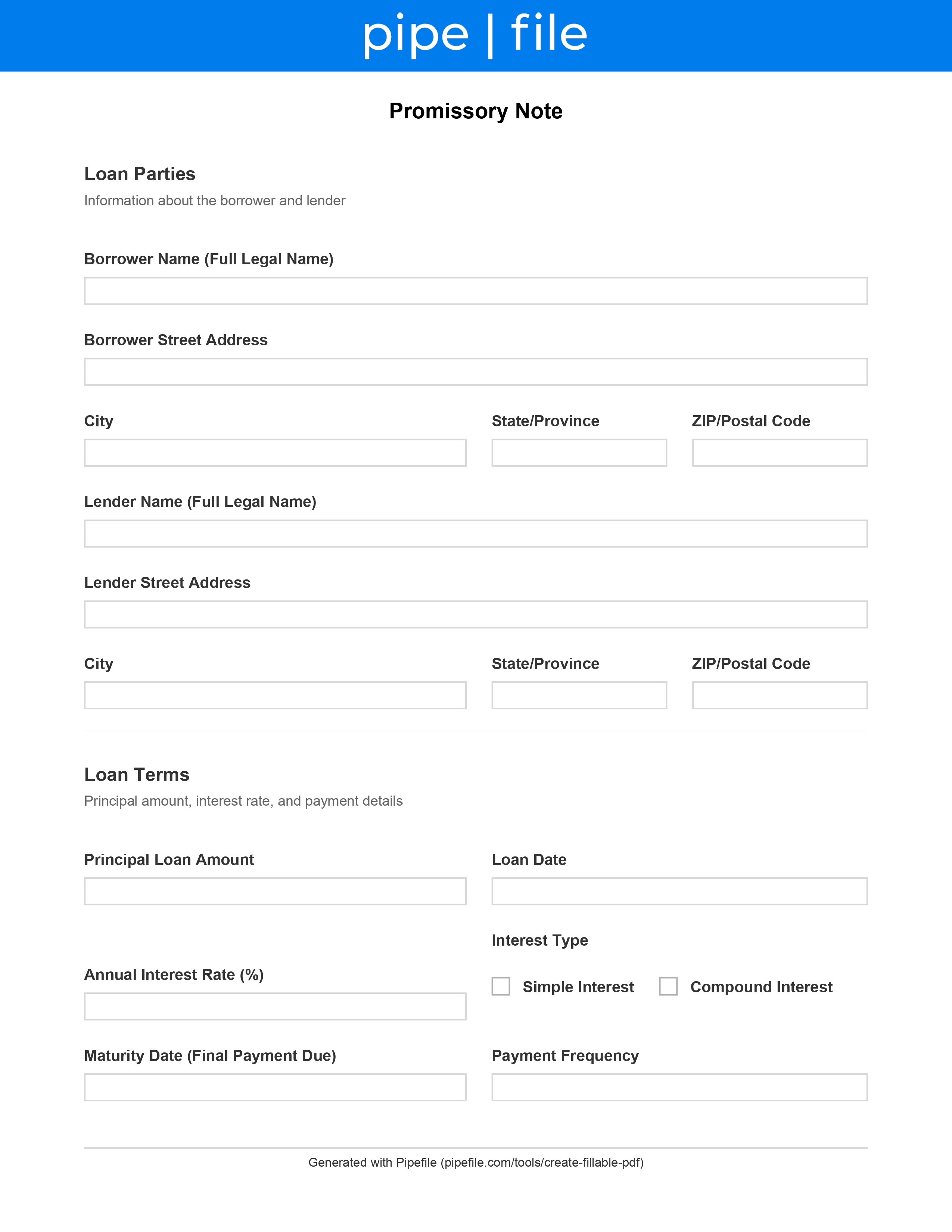 Promissory Note Template form template preview