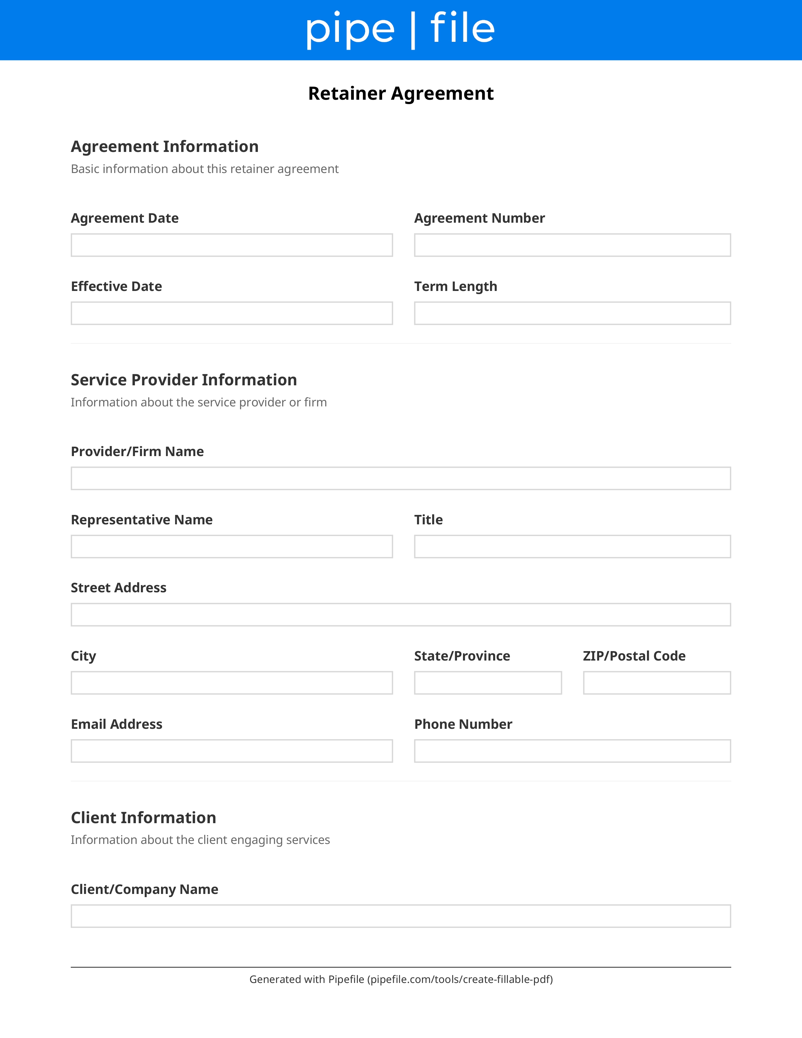 Retainer Agreement Template form template preview
