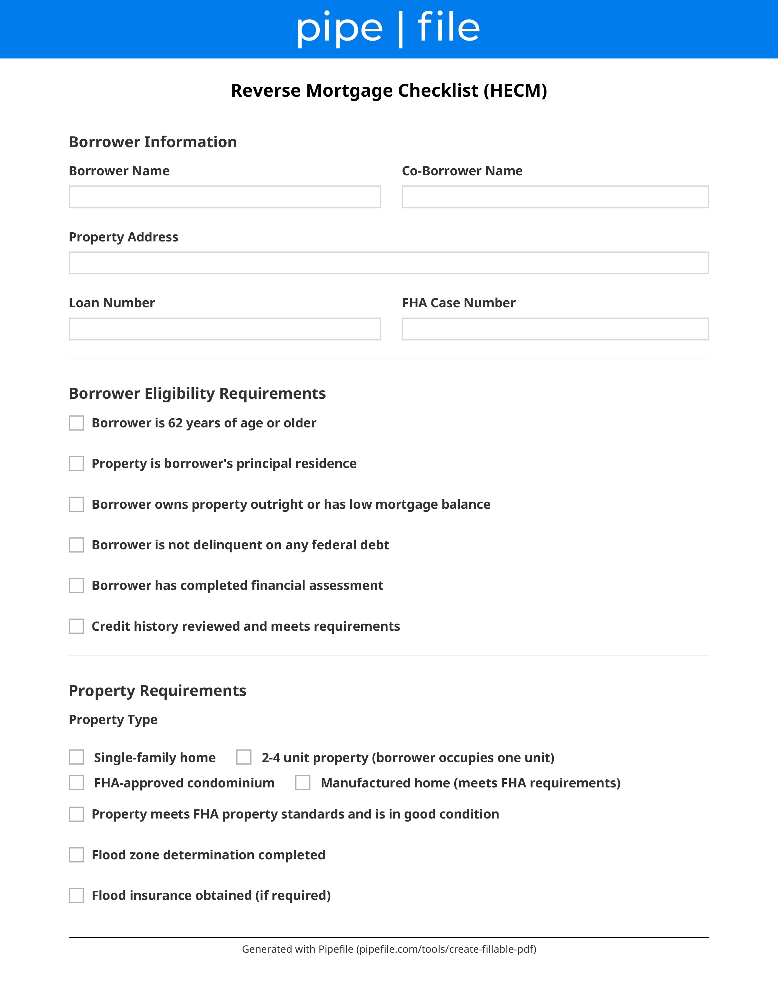 Reverse Mortgage Checklist (HECM) form template preview
