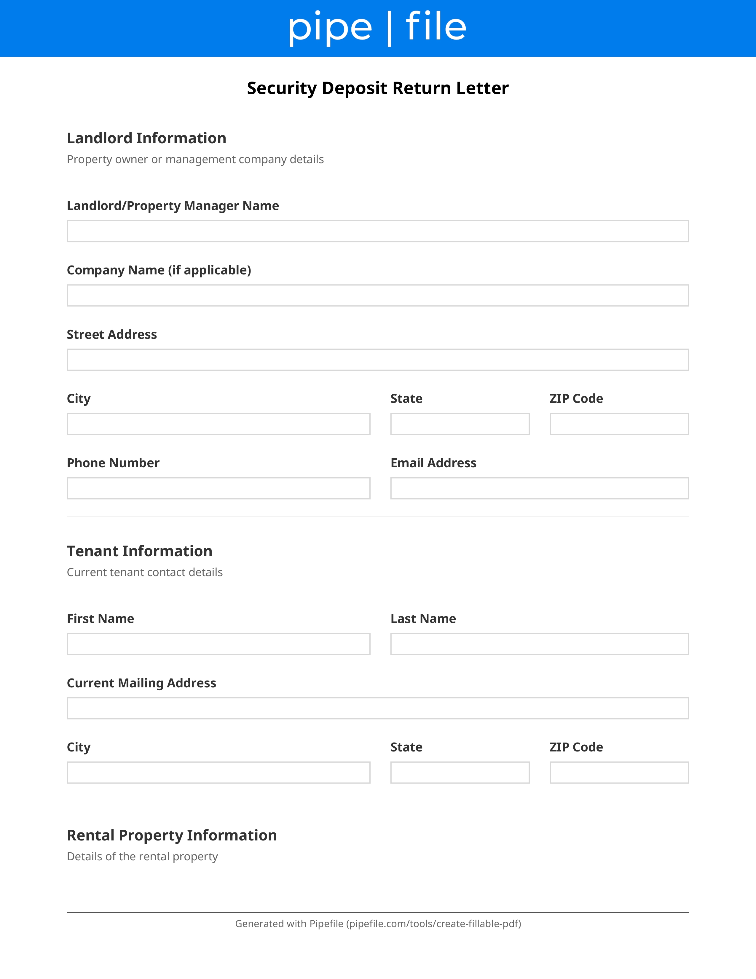 Security Deposit Return Letter Template form template preview