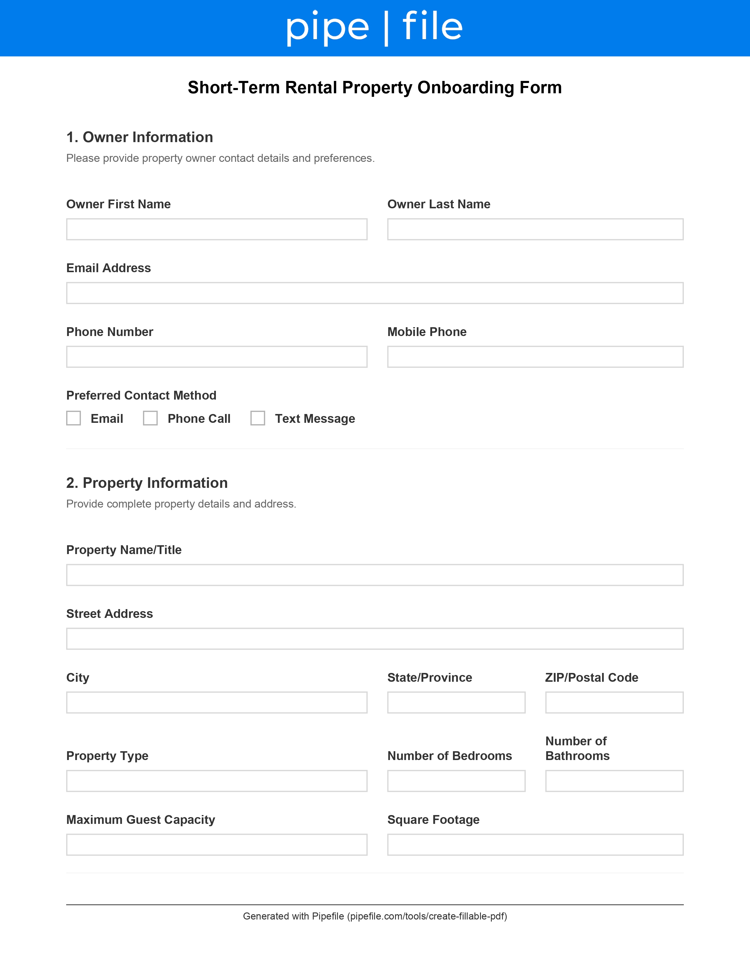 Short-Term Rental Property Checklist form template preview