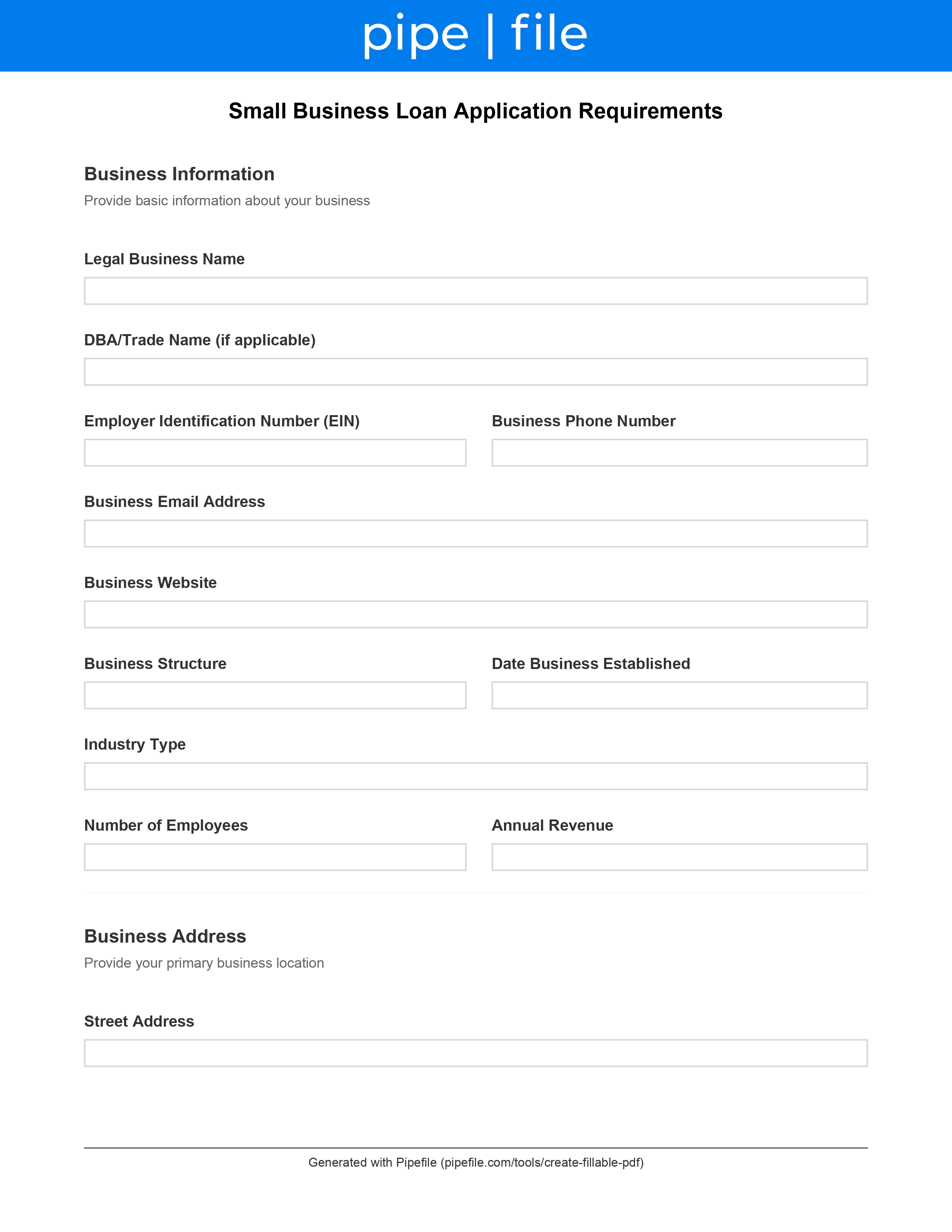 Small Business Loan Requirements form template preview