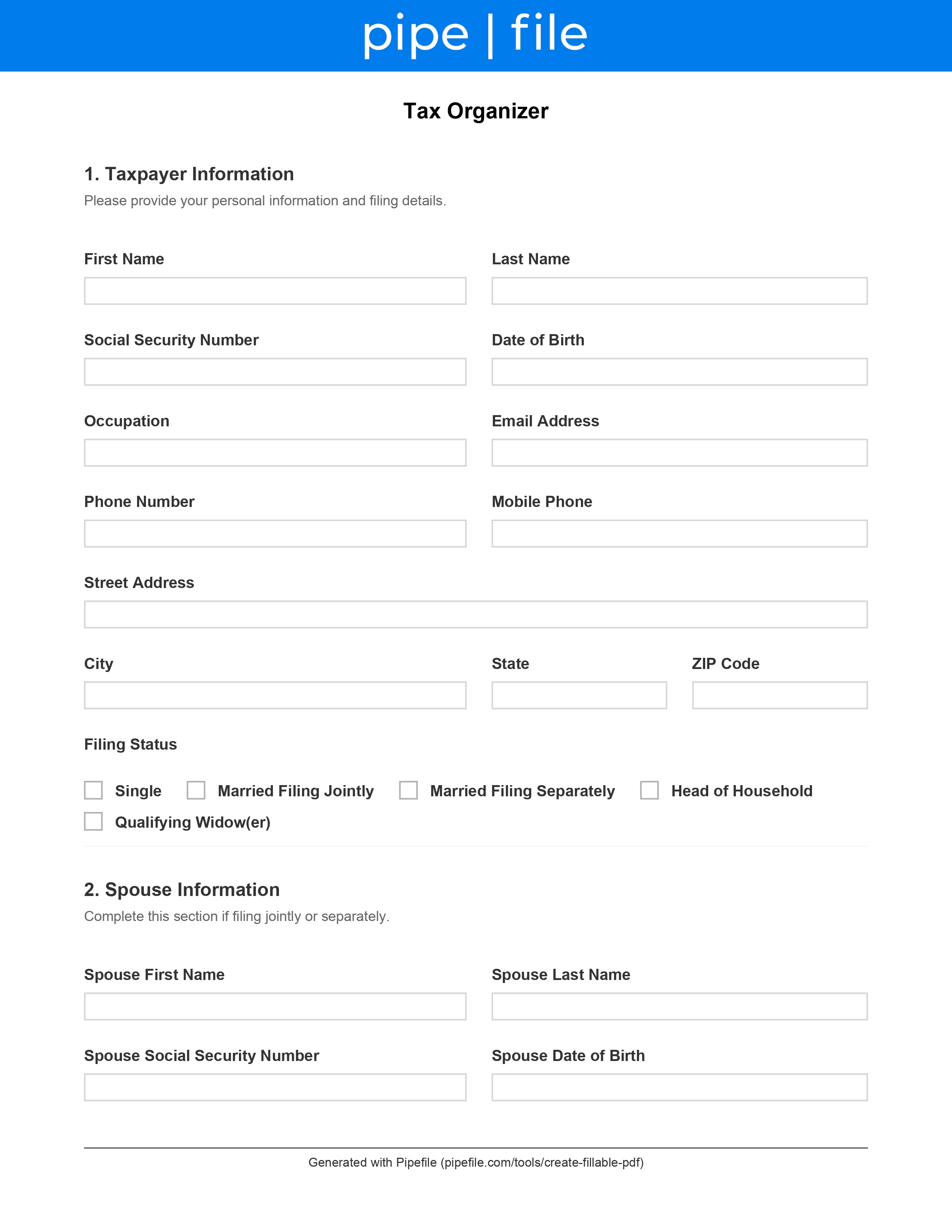 Tax Organizer form template preview