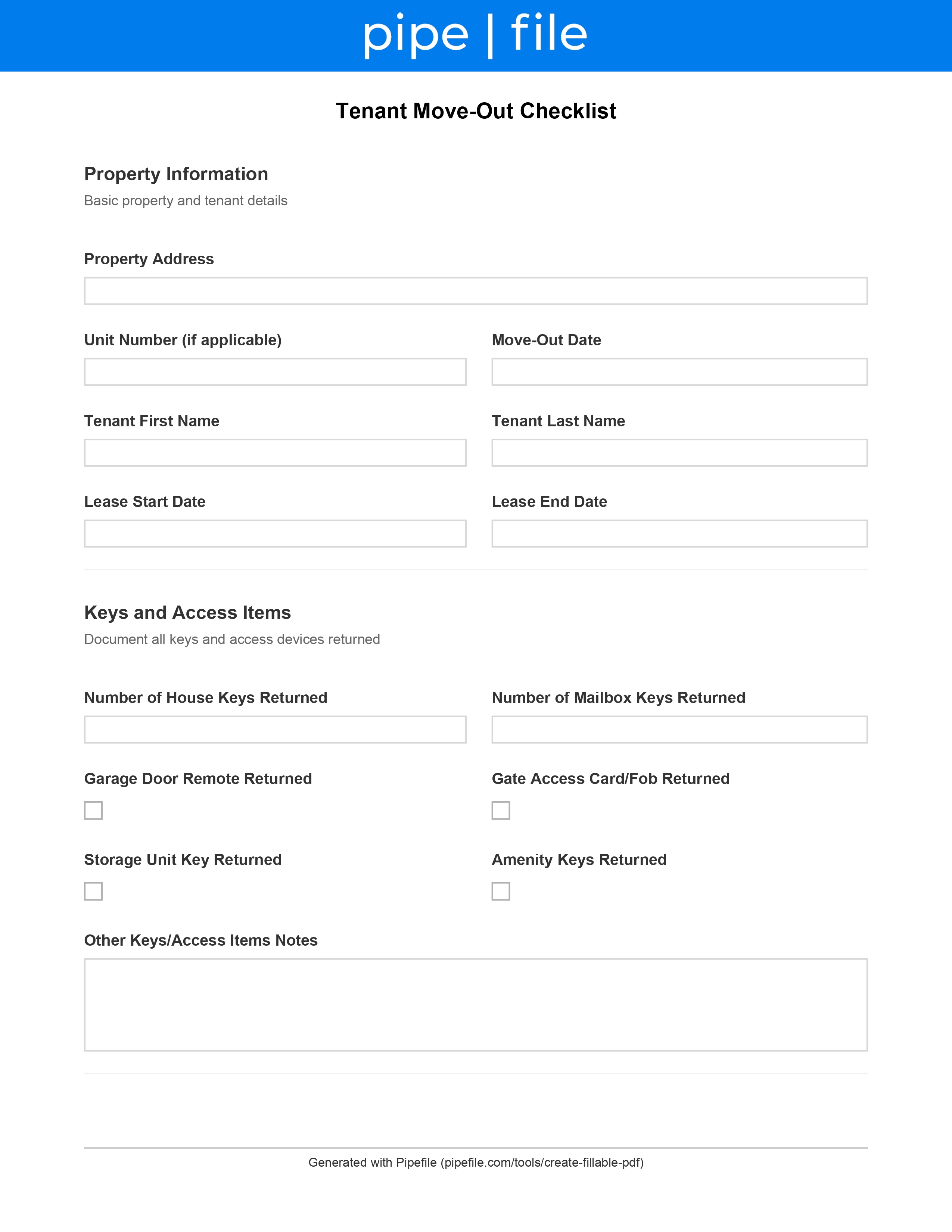 Tenant Move Out Checklist form template preview