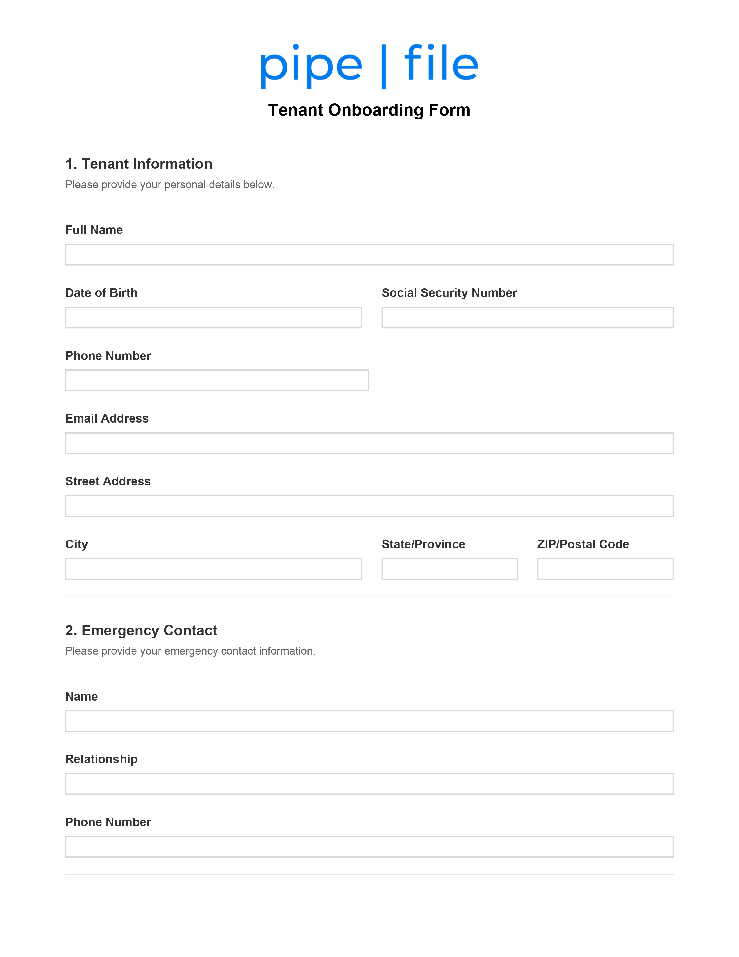 Tenant Onboarding Form - Complete Lease Application form template preview