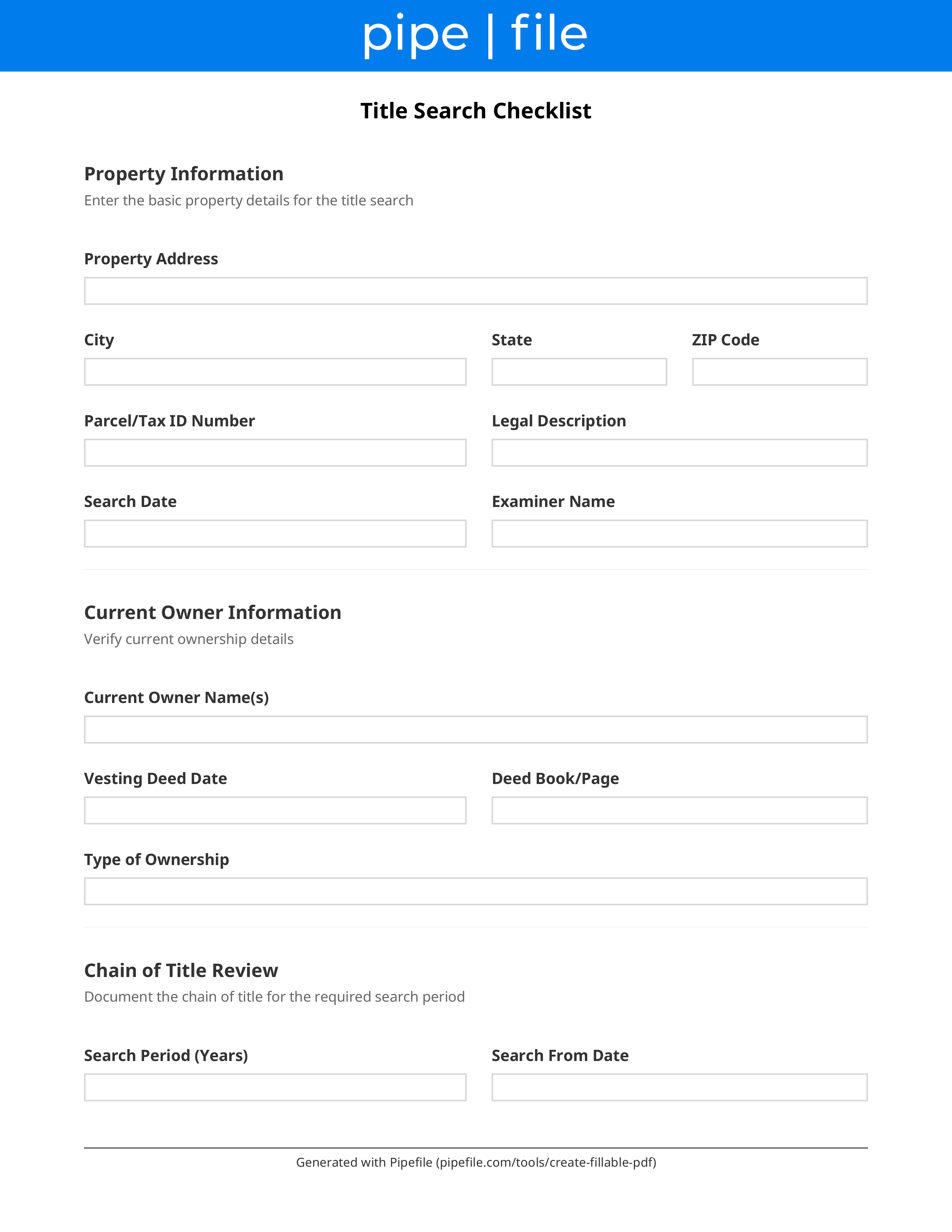 Title Search Checklist form template preview