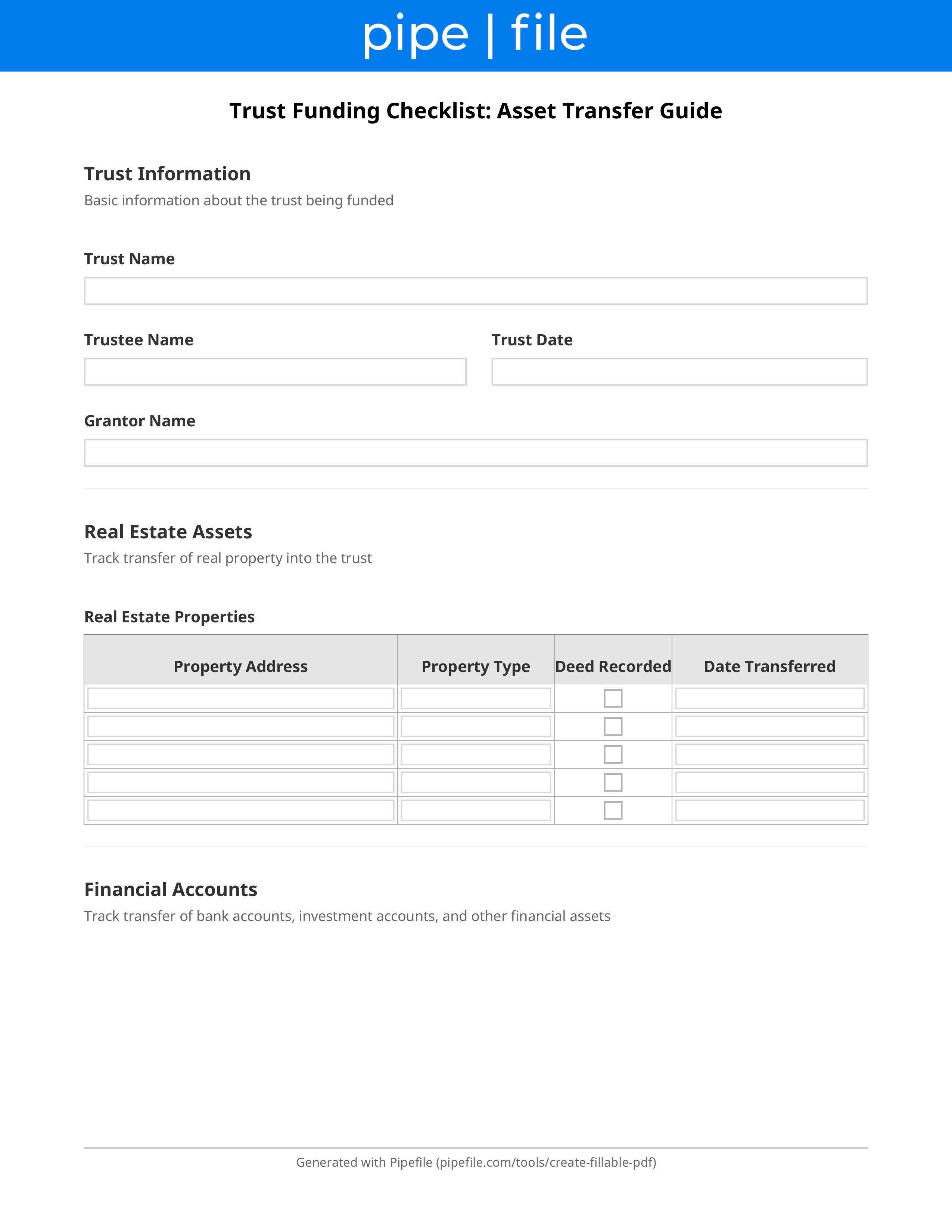 Trust Funding Checklist: Asset Transfer Guide form template preview