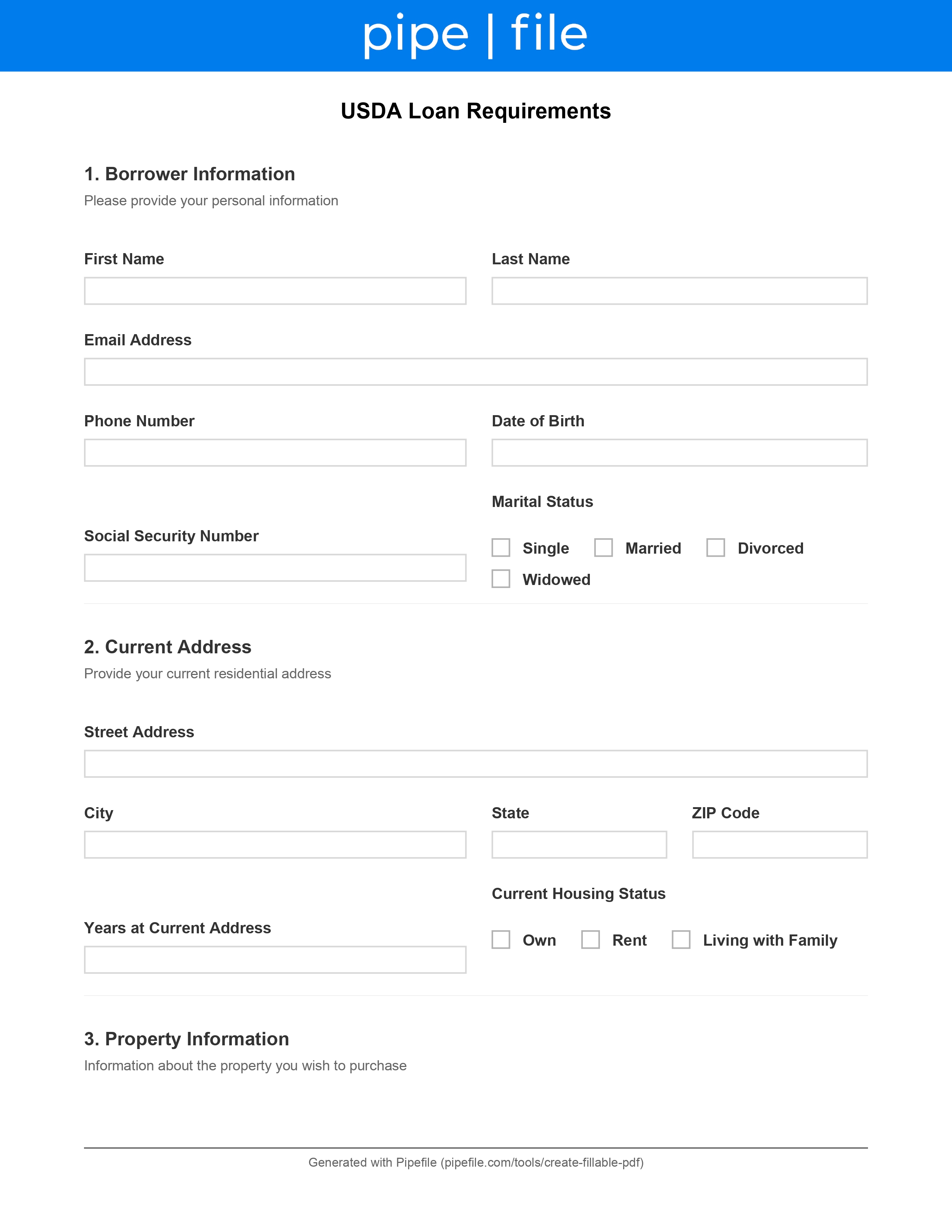 USDA Loan Requirements form template preview
