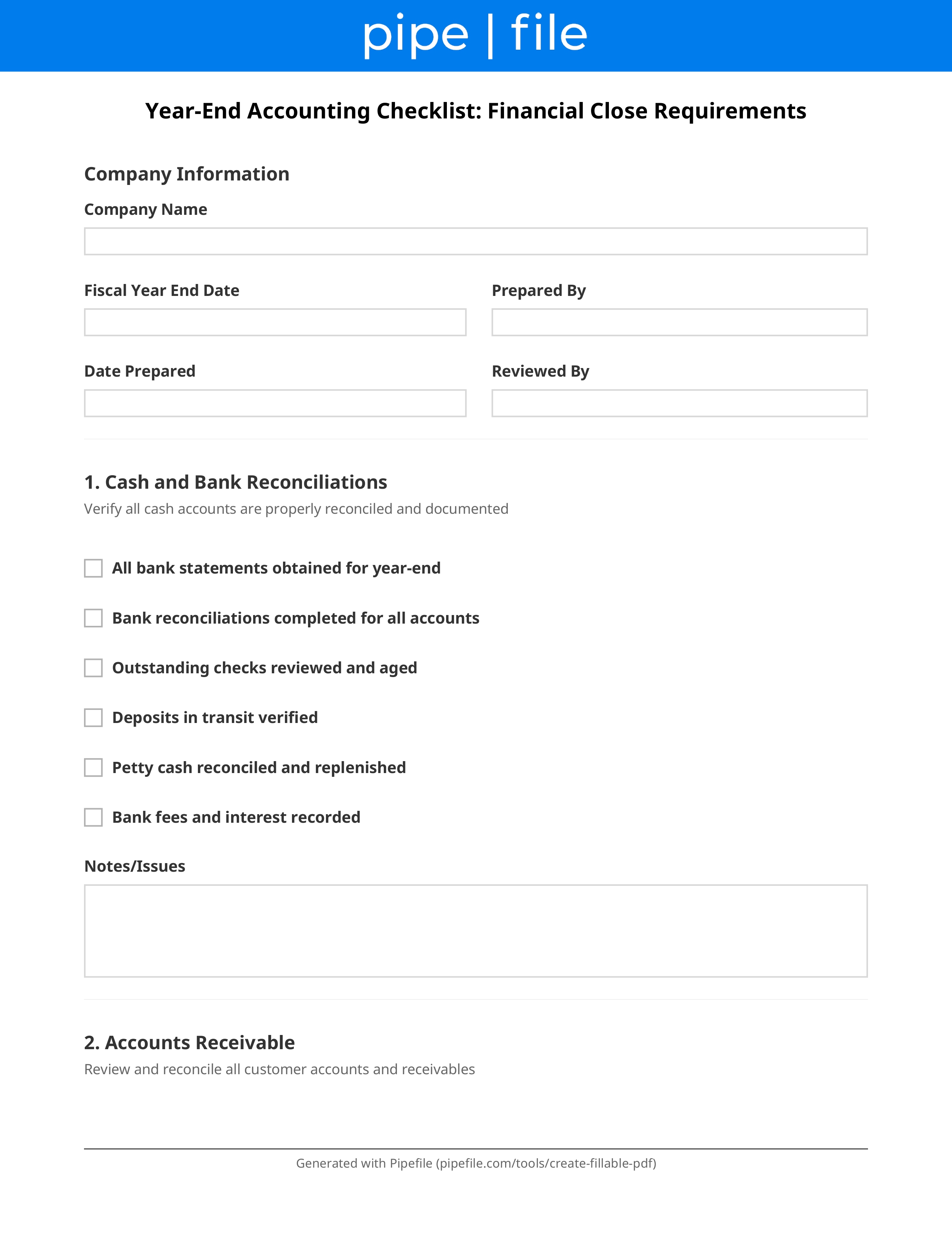 Year-End Accounting Checklist: Financial Close Requirements form template preview